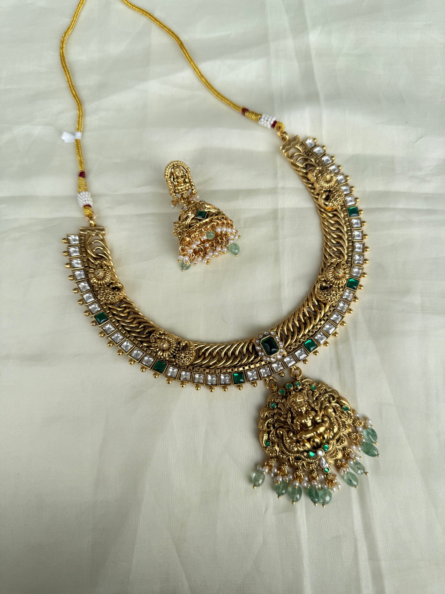 Green beads Jalebi Lakshmi Devi Neckset