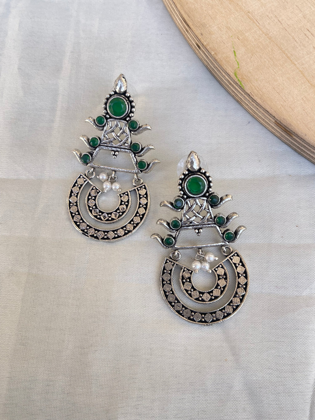Green lightweight chandbali oxidised earrings