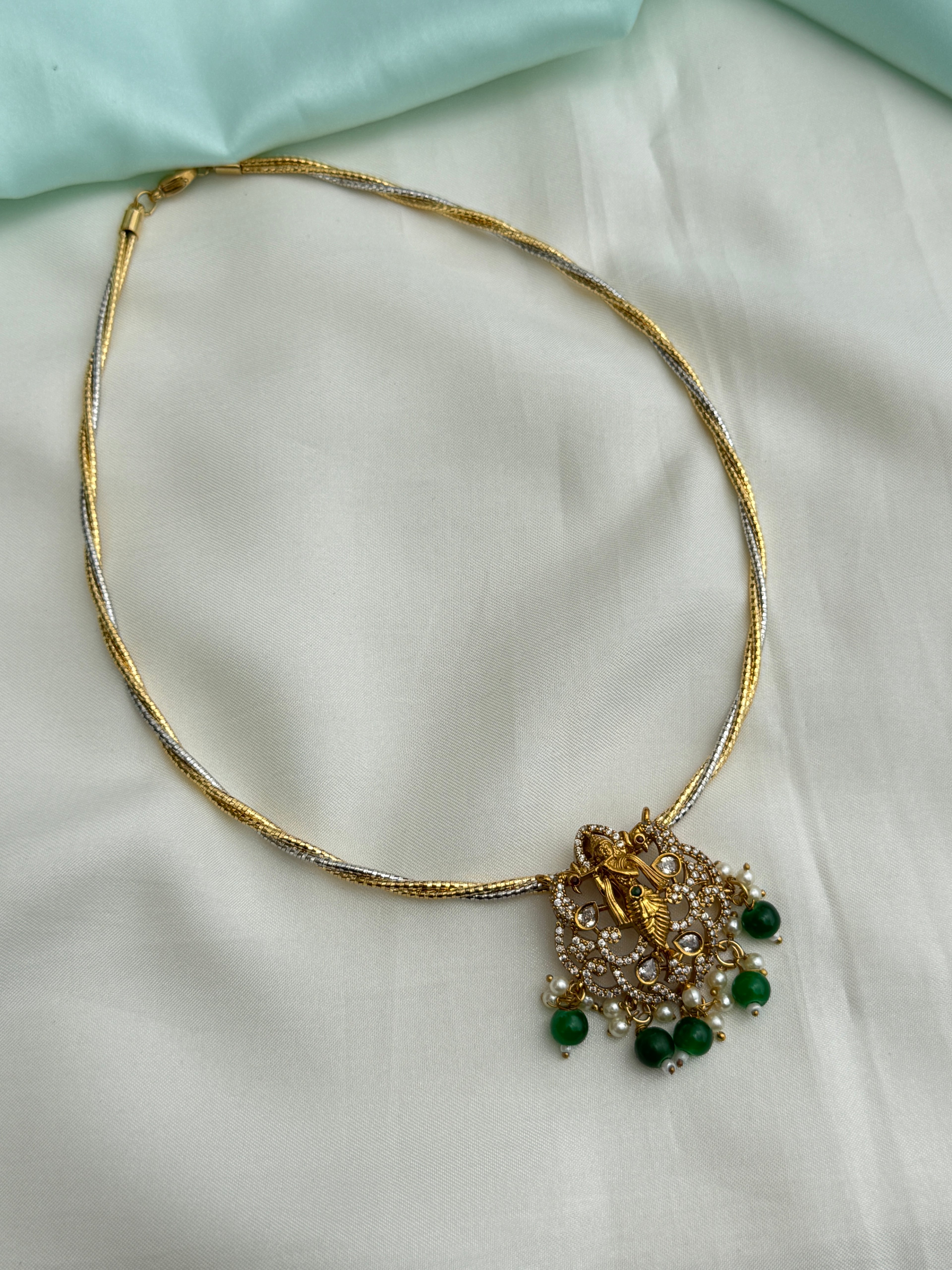 Hs028 dual shade Hasli with lord Krishna pendants
