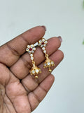 PH411 panchaloham butta with back screw Earrings white and pink