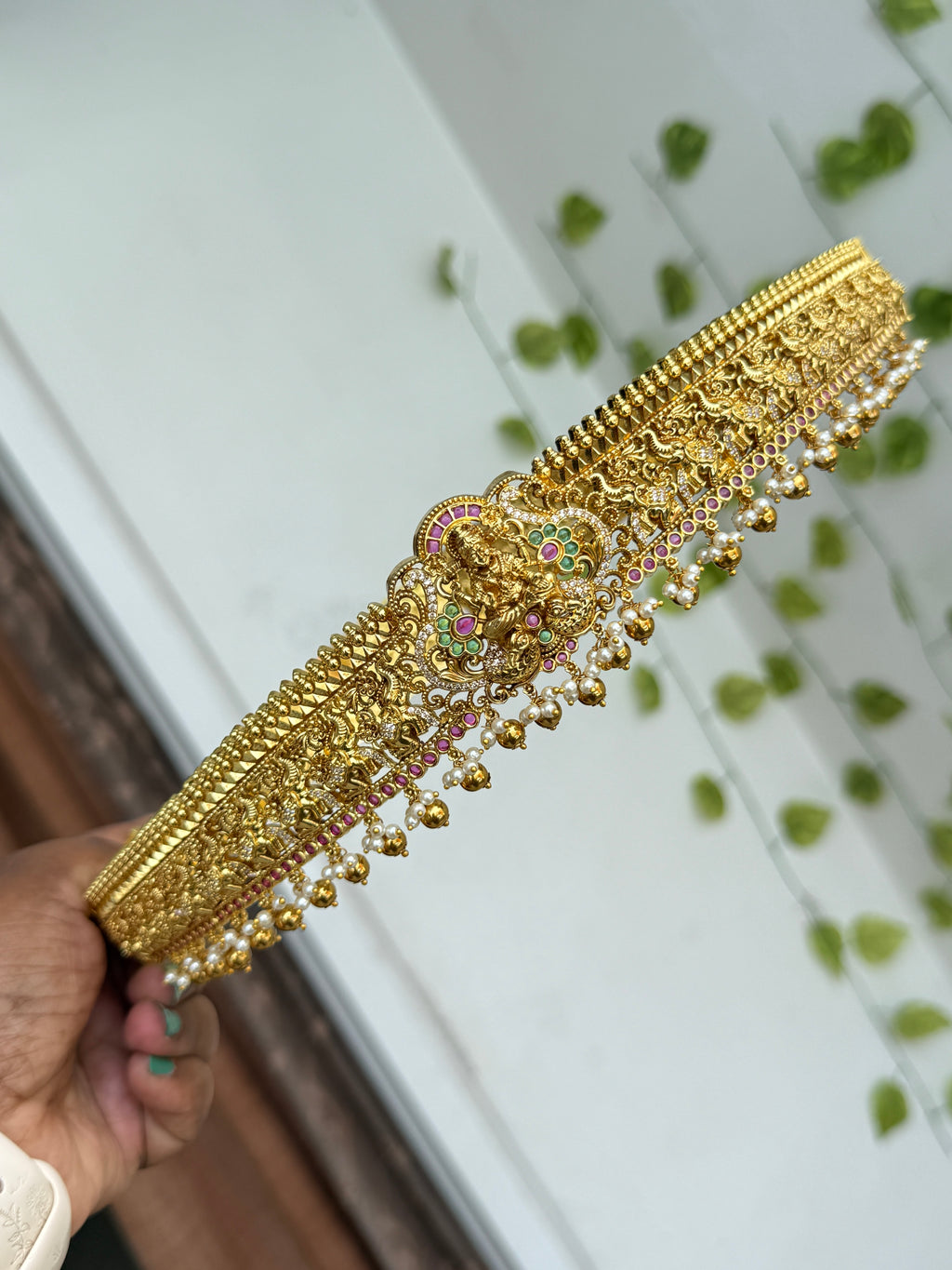 Hb709 Lakshmidevi texted with gold balls hipbelt