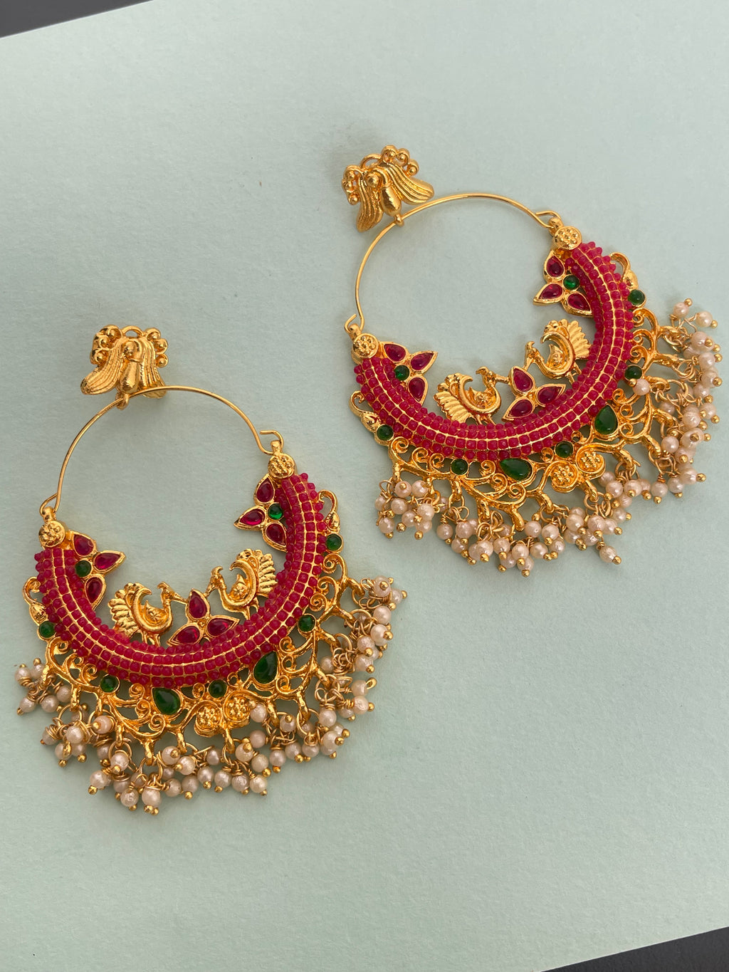 Red big size chandbali heavy earrings