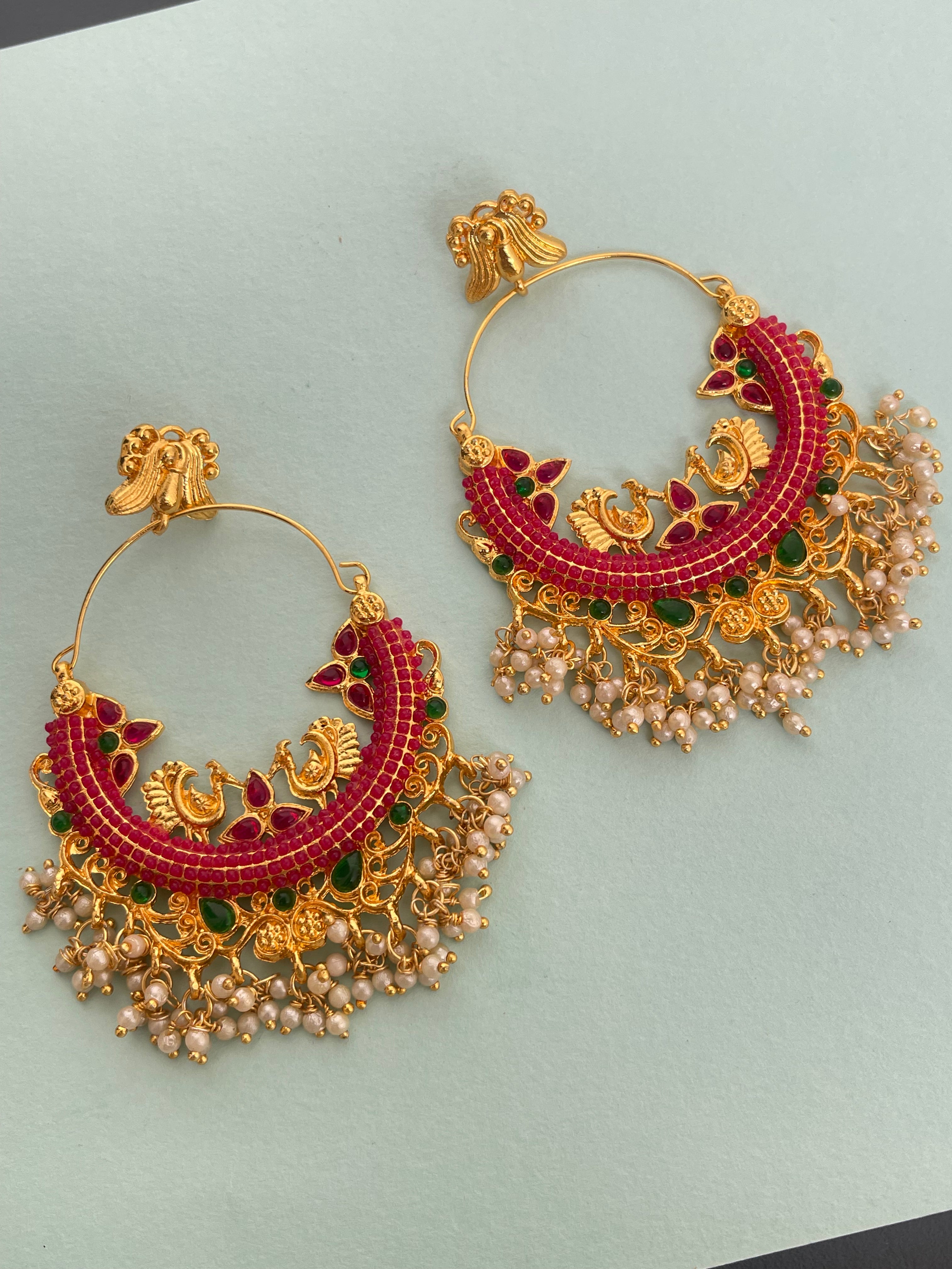 Red big size chandbali heavy earrings