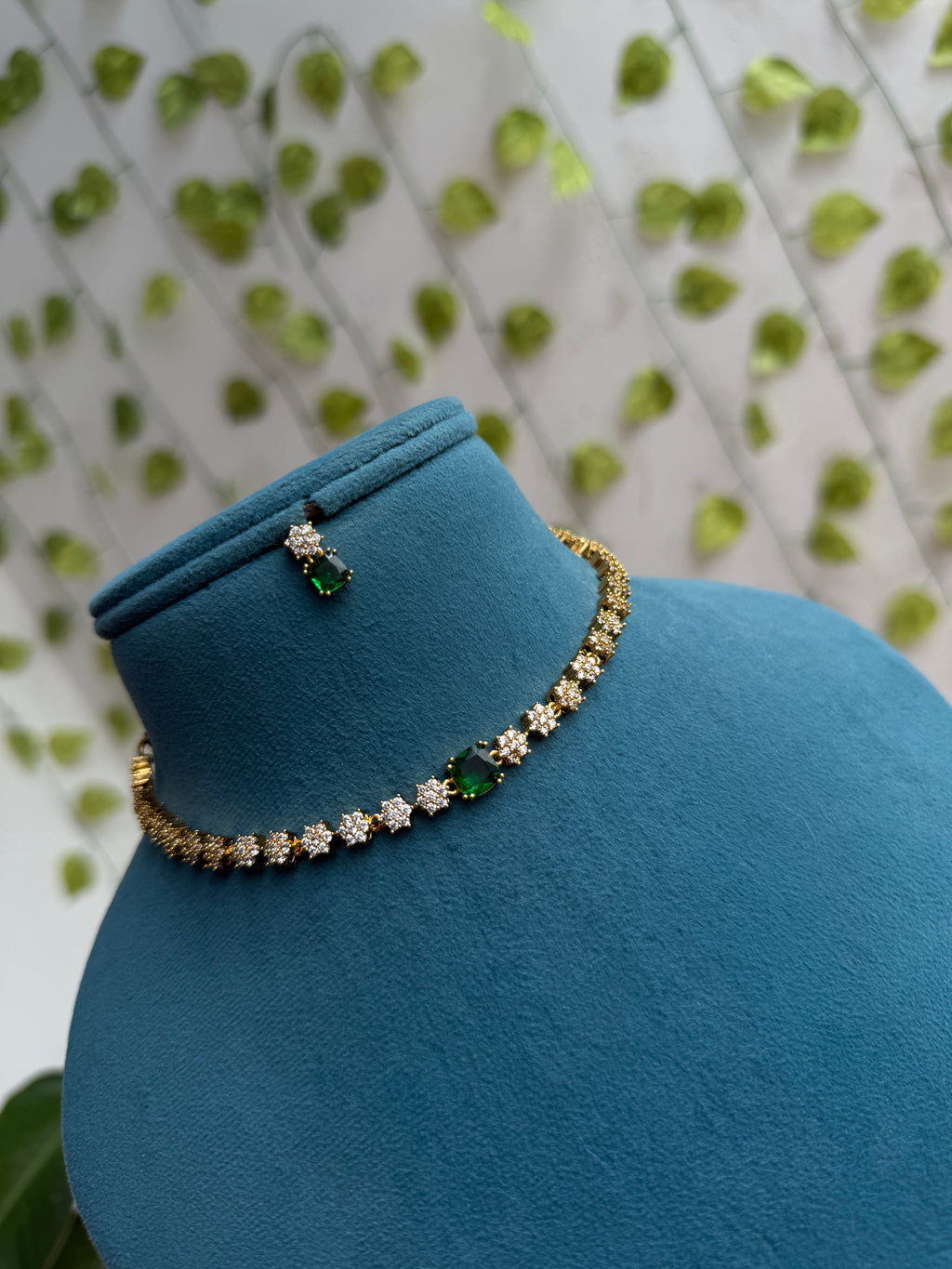Emerald flower design short Neckset green pendant with earrings ns941