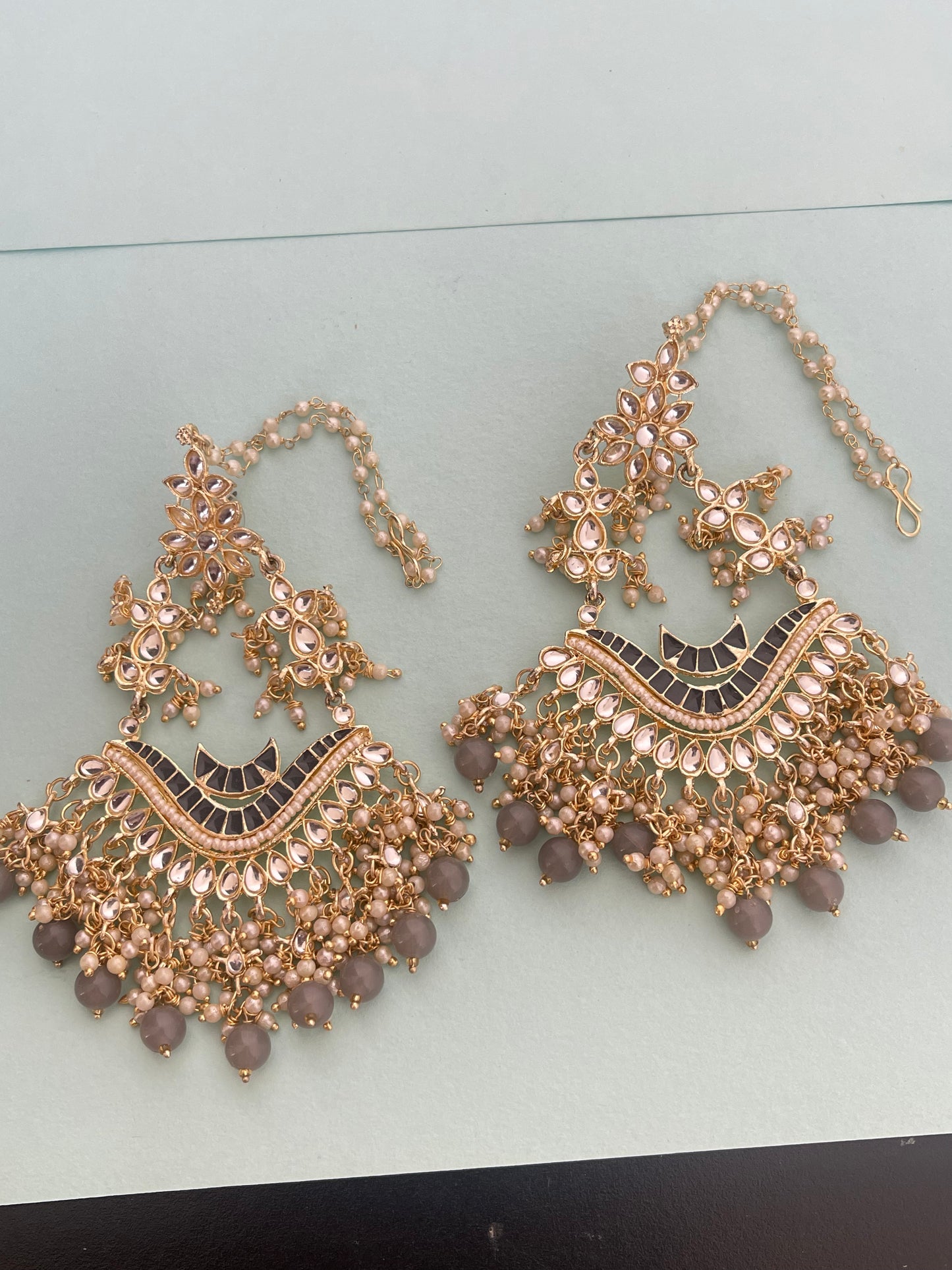 Heavy chandbali earrings with pearl earchains