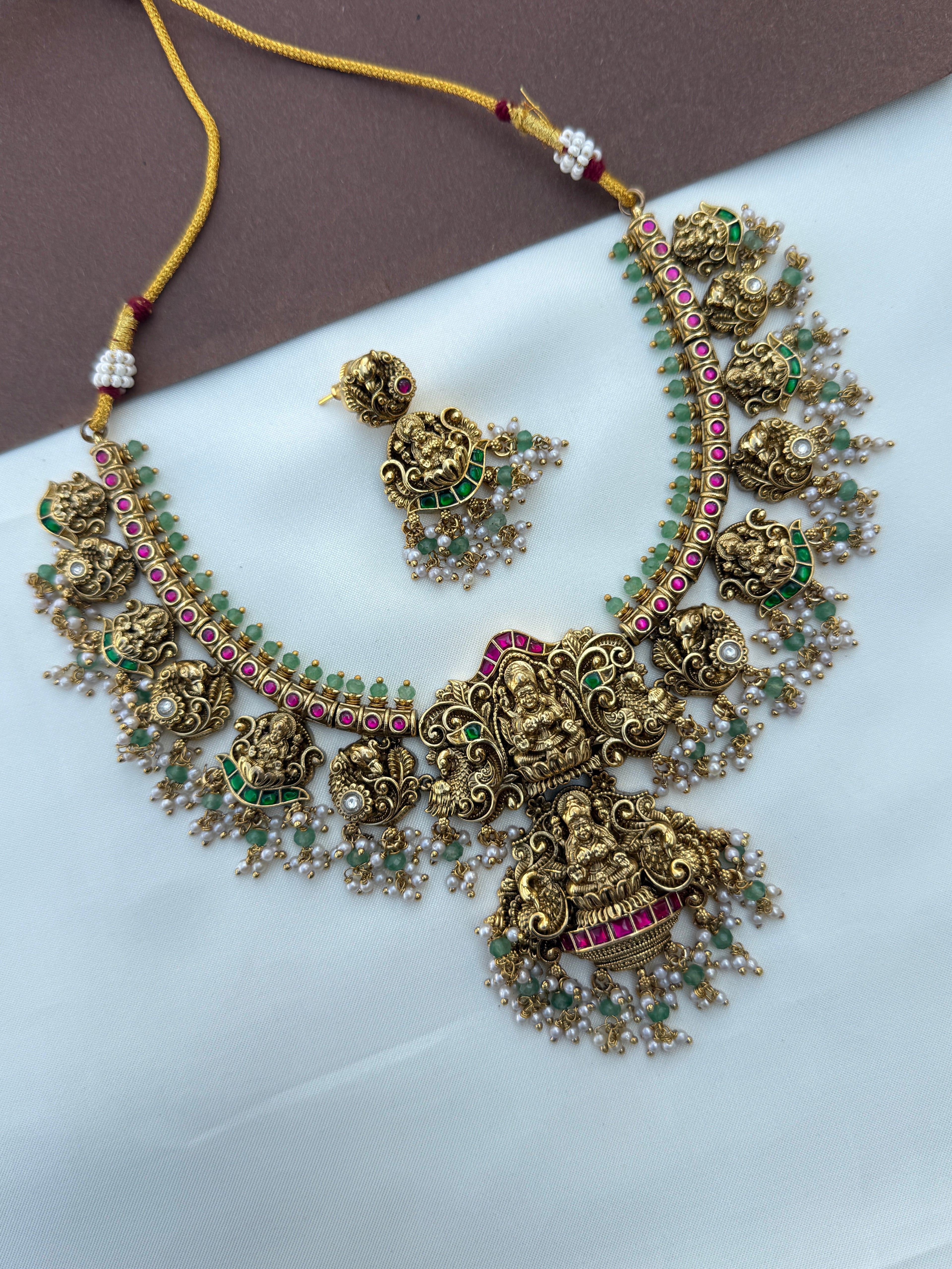 Ns644 dual peacock Lakshmi devi nakshi jadau kundan neckset