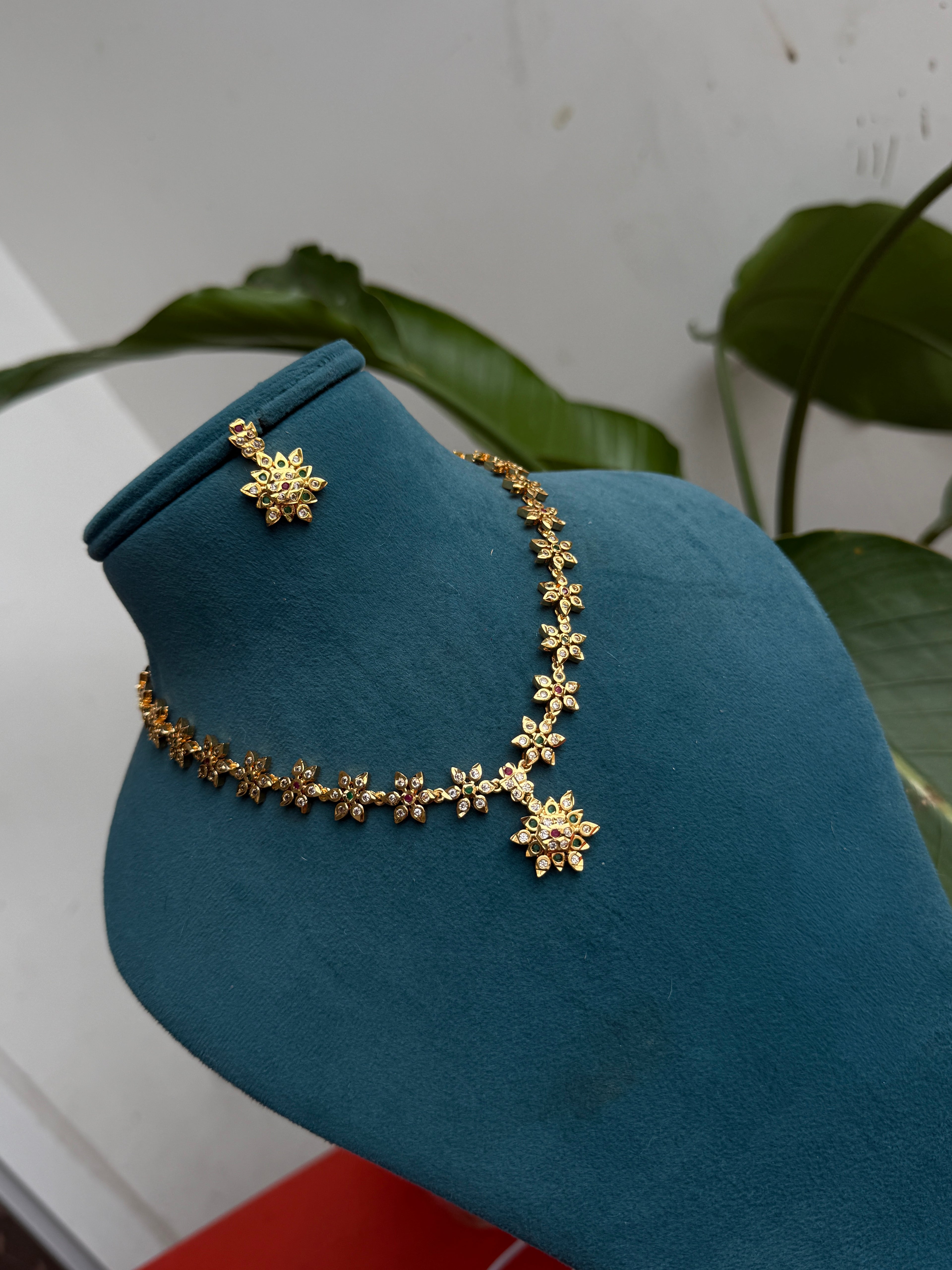 Ph068 panchaloham multi neckset with back screw earrings