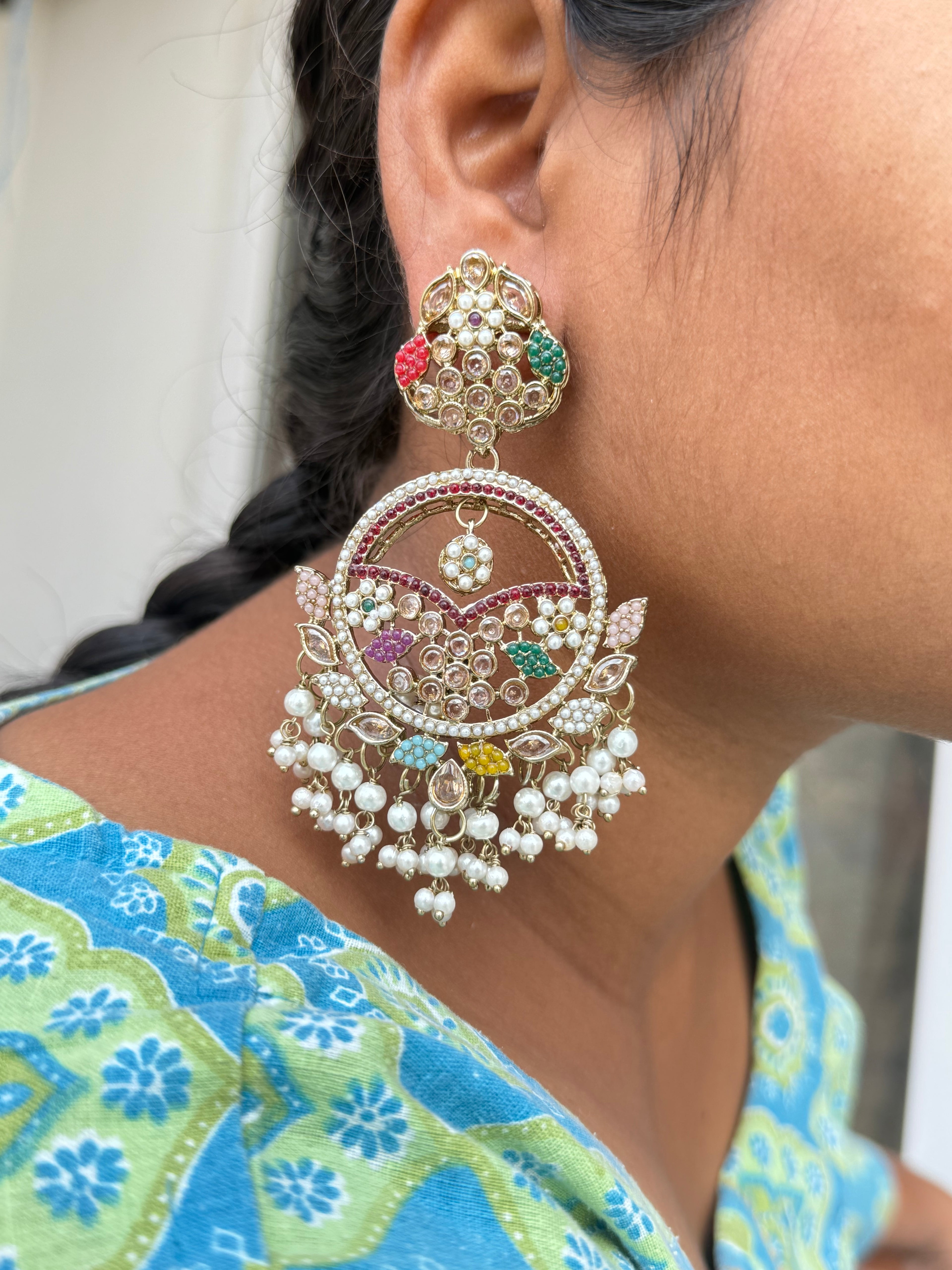 Mn007 multi chandbali earrings with tikka