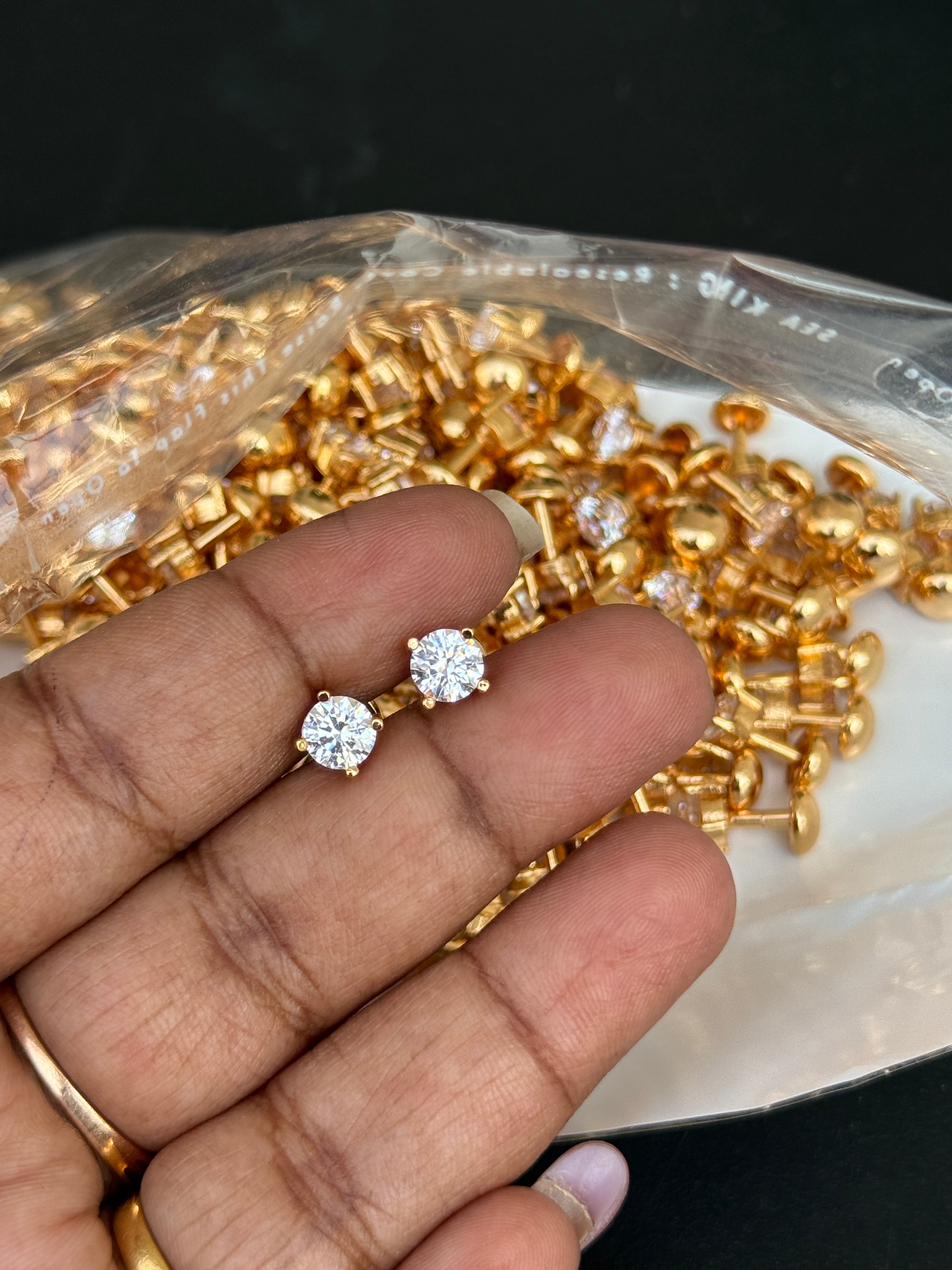 Ph227 panchaloham circle stone studs suits for kids and  adults with back screw earrings