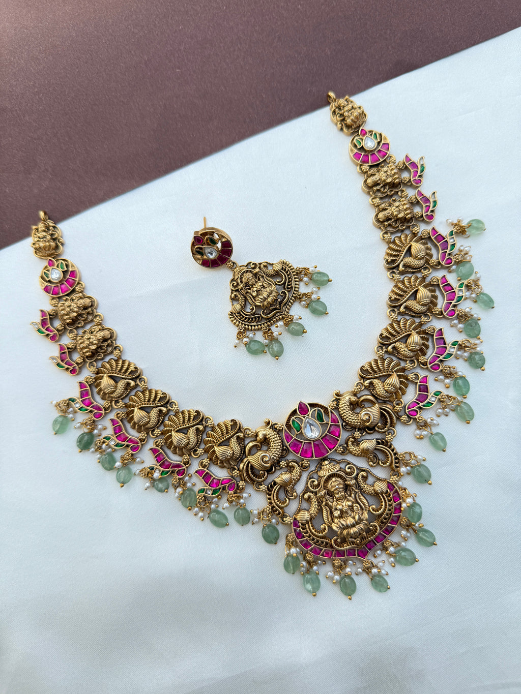 Ns579 Lakshmi Devi nakshi jadau Kundan neckset