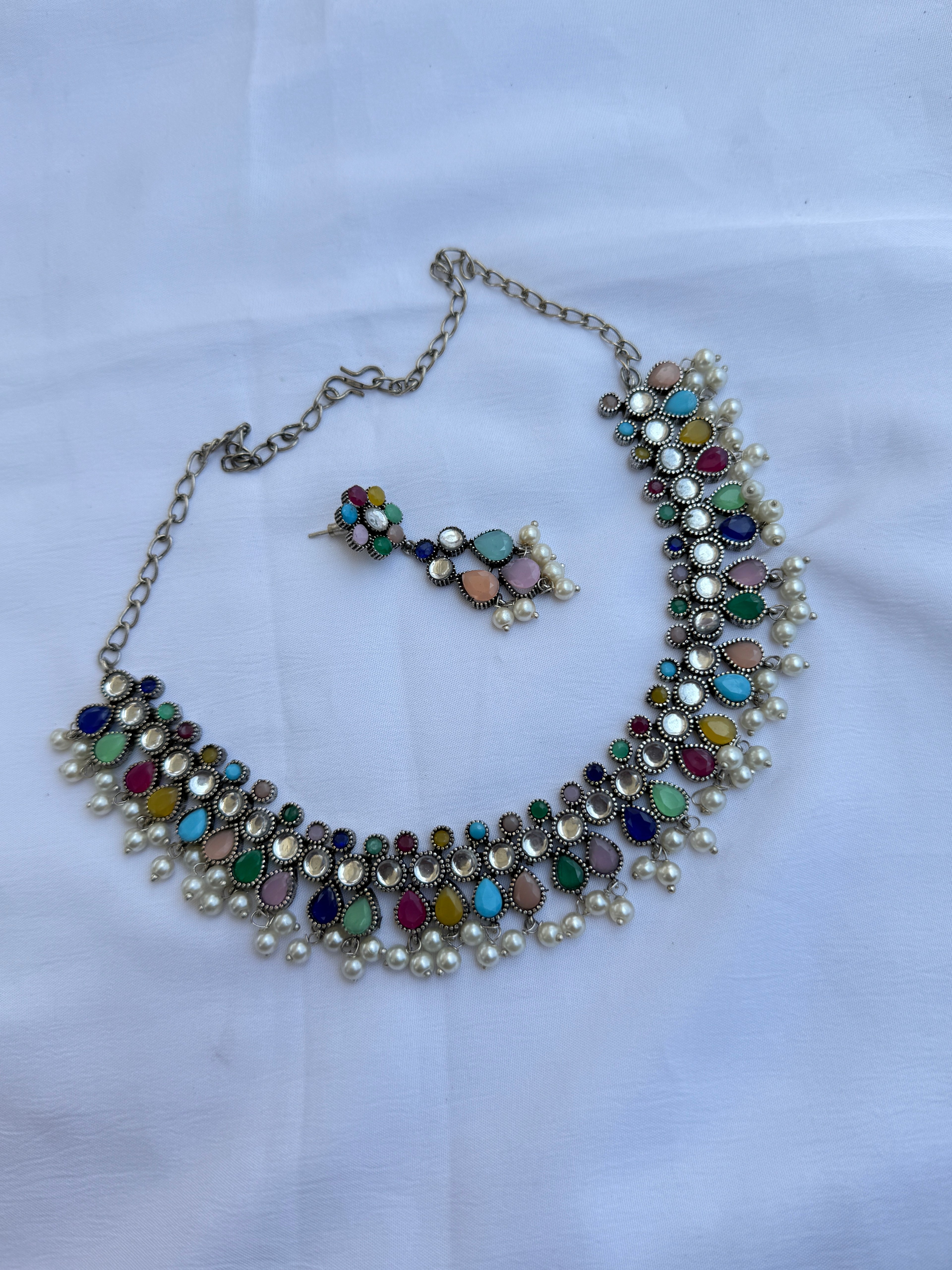 Ox104 multi Oxidised neckset with earrings