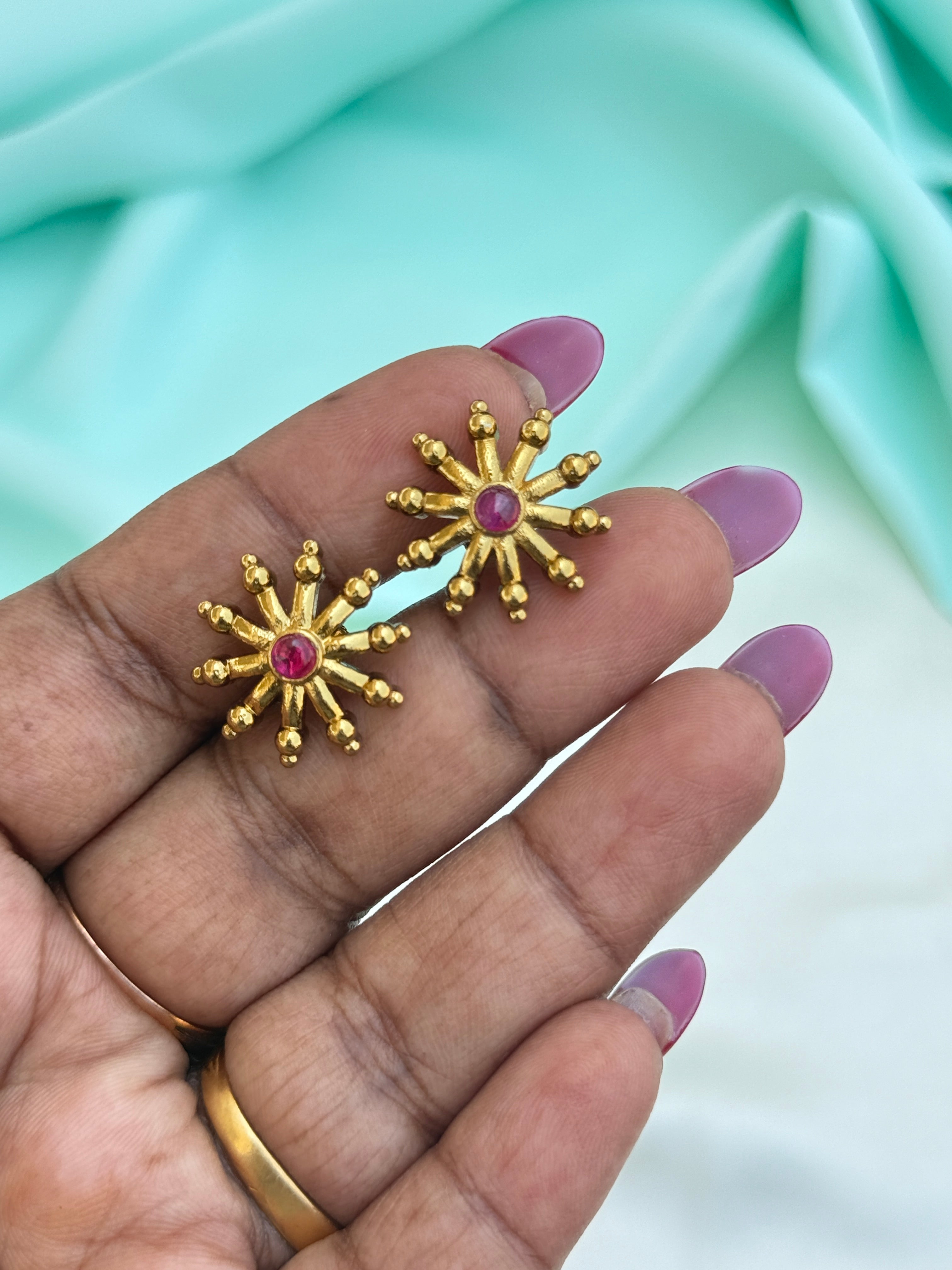 St036 flower studs with back screw earrings