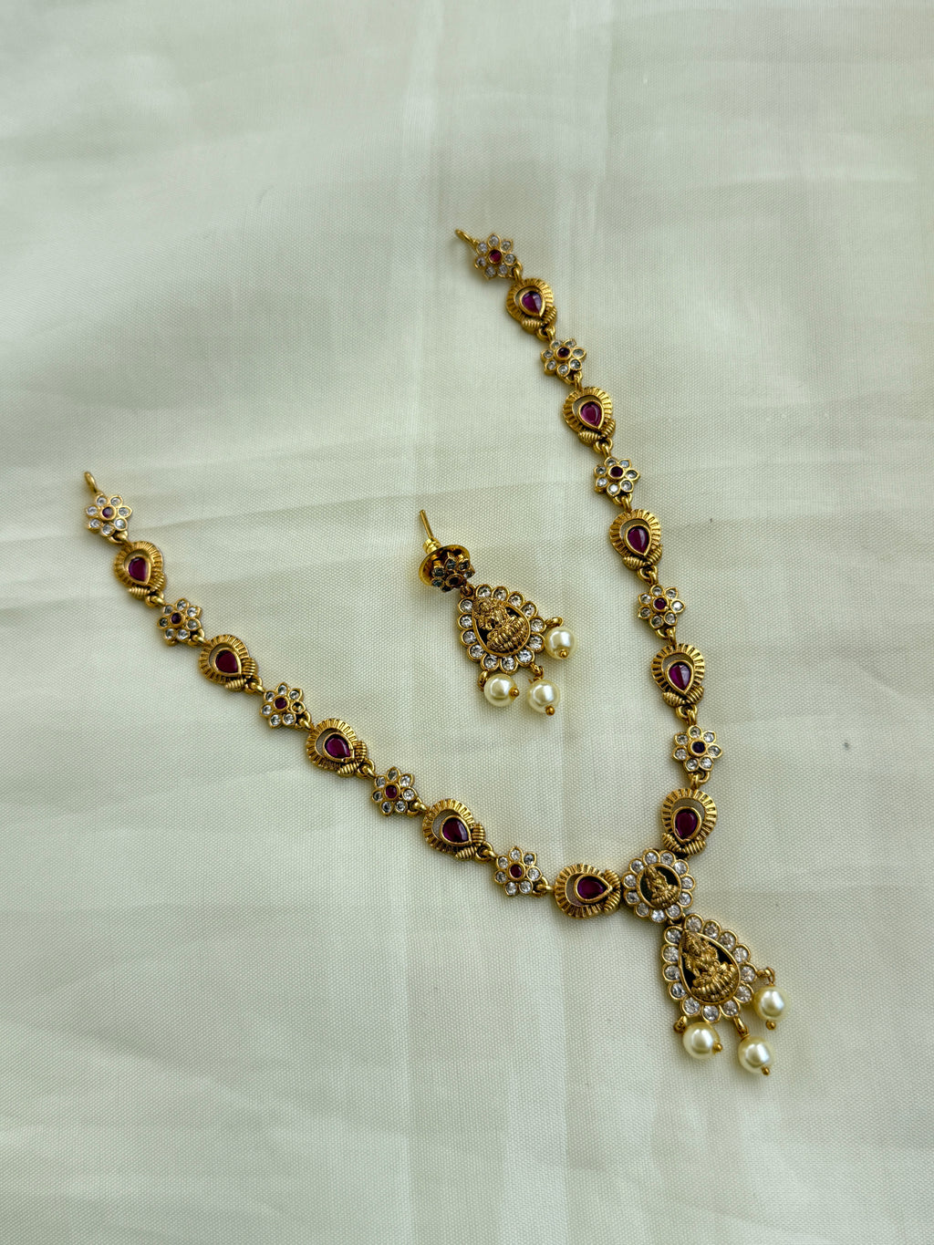 Ns295 lakshmi devi ruby neckset suits for kids and adults