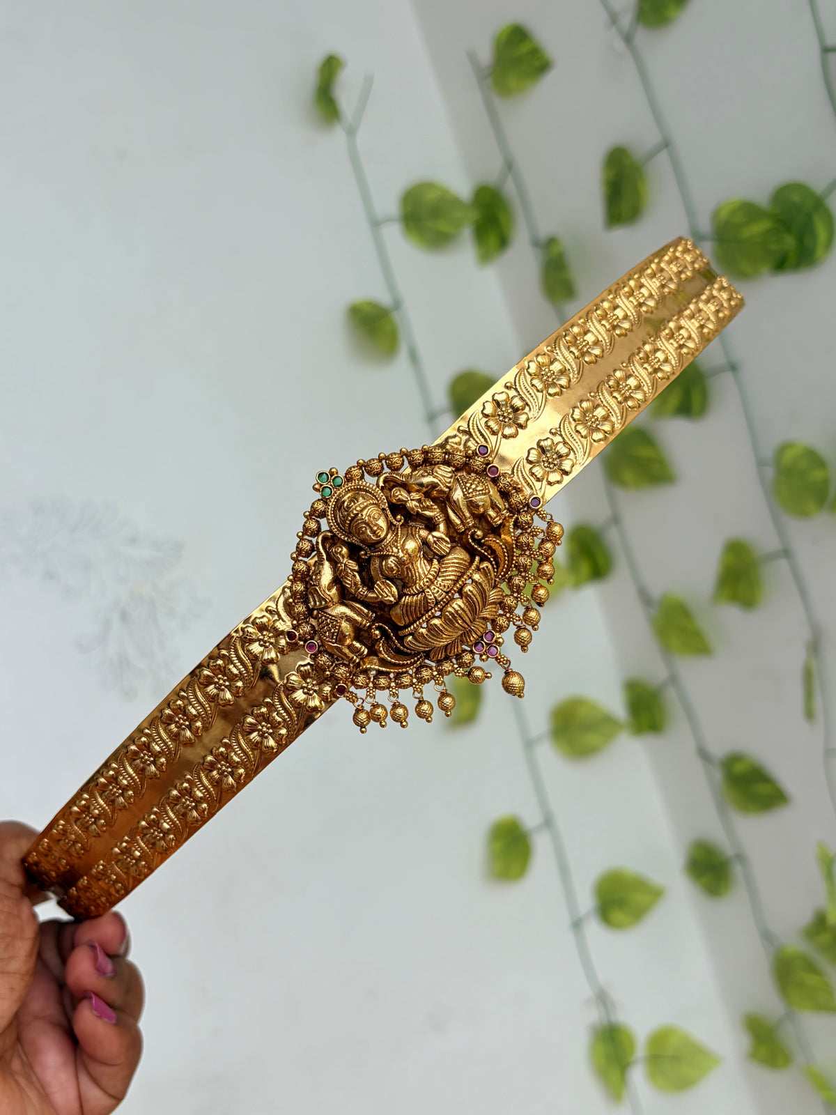 Lakshmidevi flower design elephant with gold balls adults hipbelt hb800