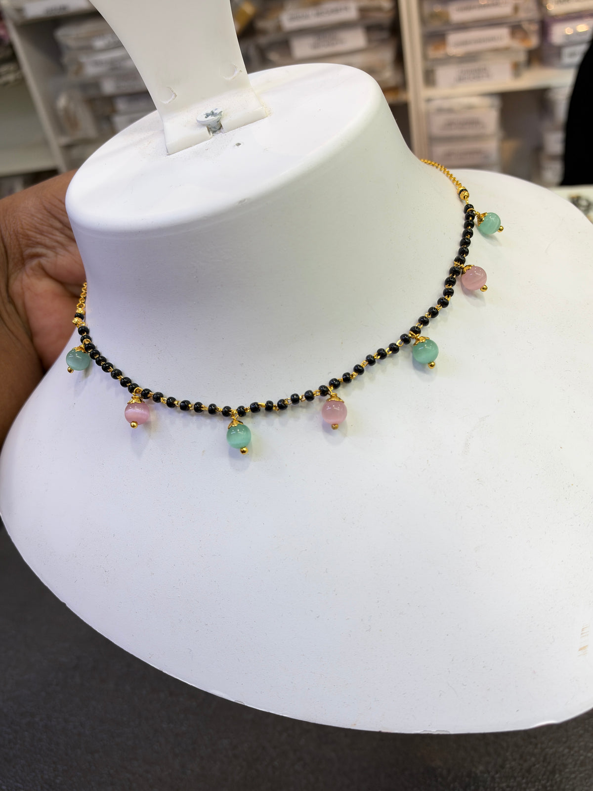 Pastel beads multi color Black beads 18 inches - available in multiple design options Bb416