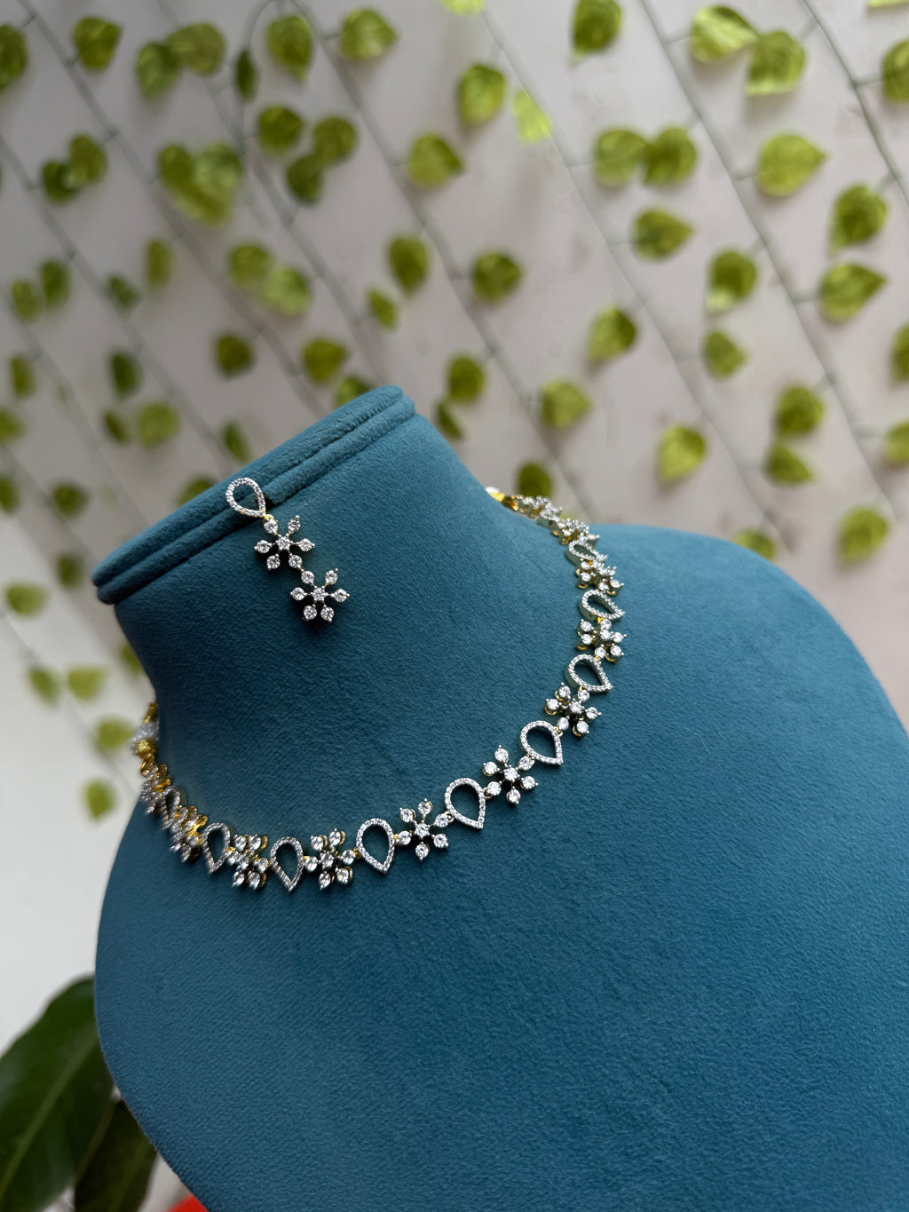 Celestial Bloom Diamond finish Neckset with flower design earrings ns294