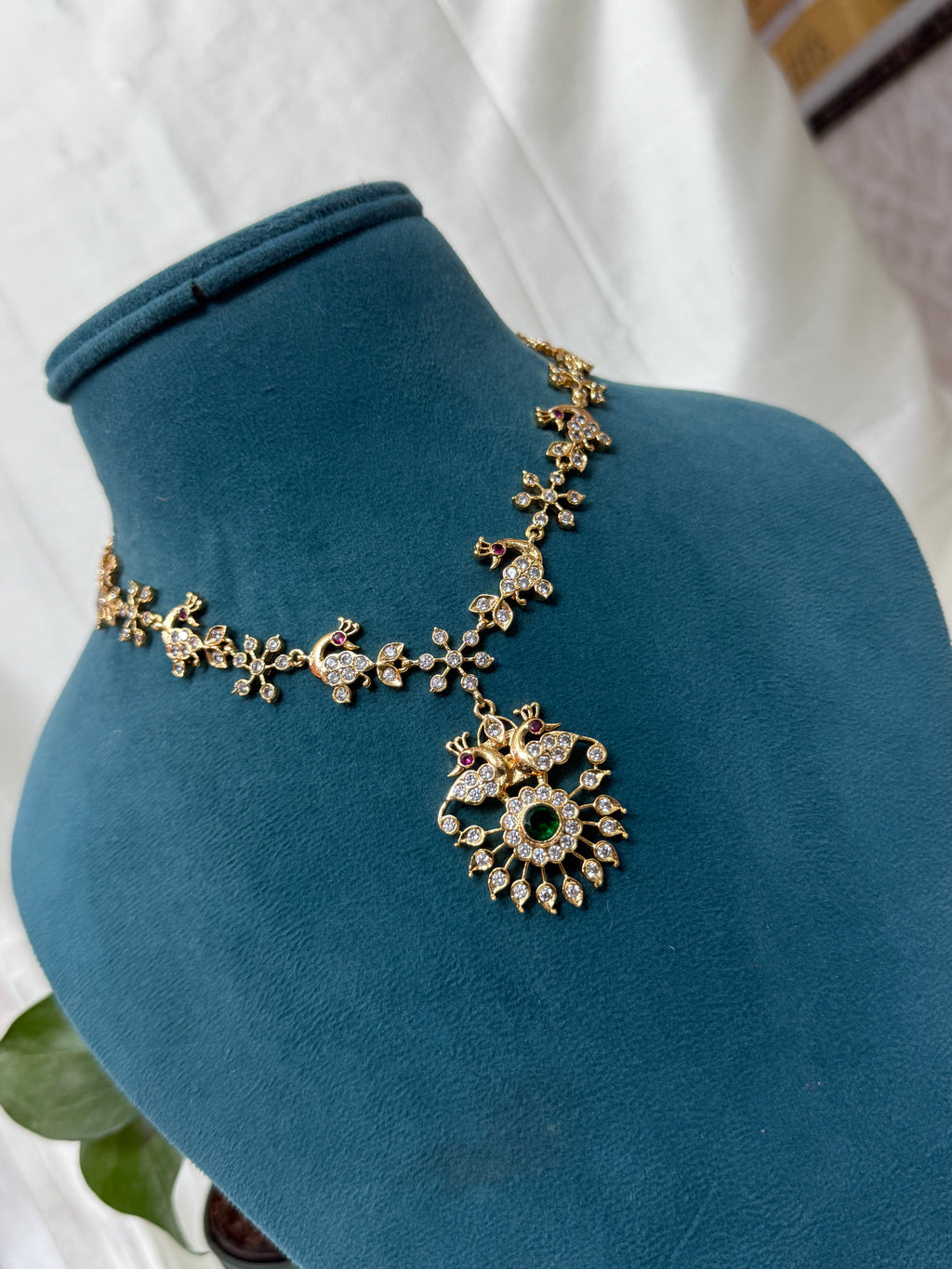 Ph364 panchaloham polished dual peacock neckset