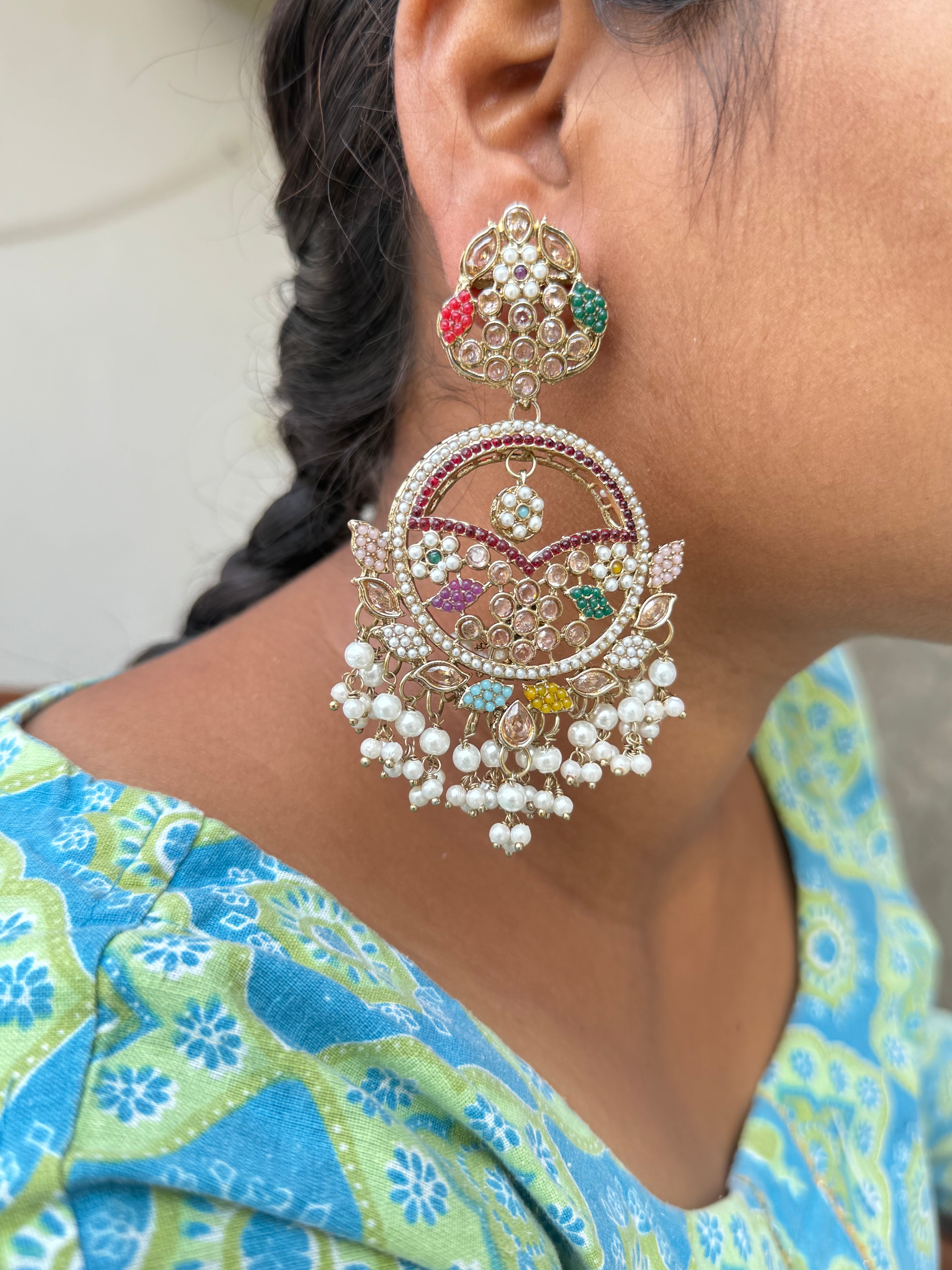 Mn007 multi chandbali earrings with tikka