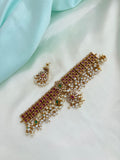 Ruby Pearl Heritage Choker Set with Earrings Ns889