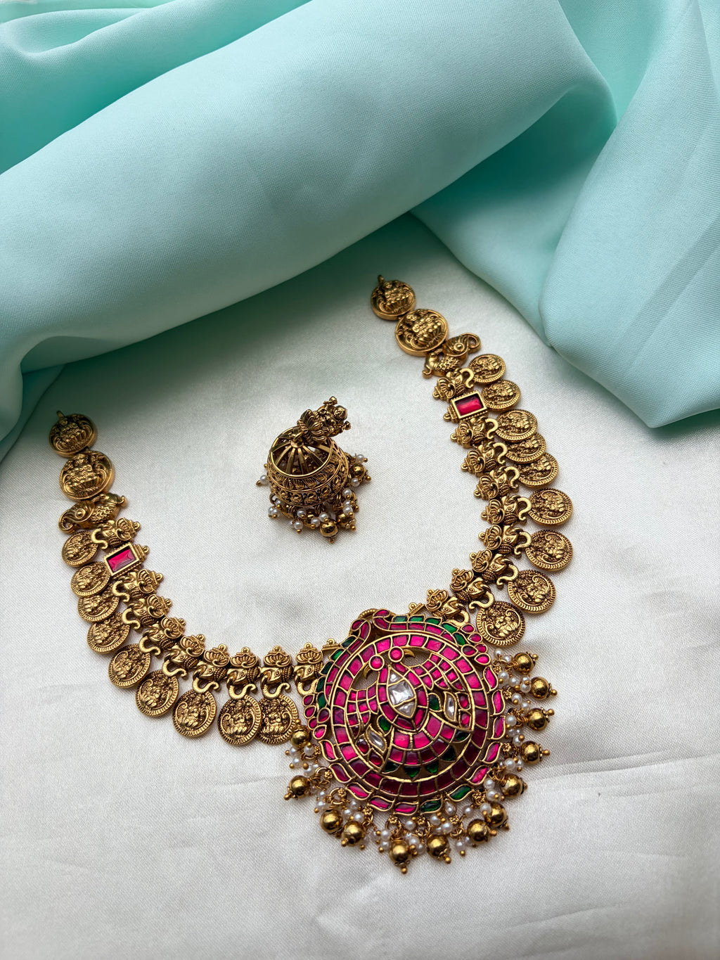 Jadau Kundan kasu lakshmi devi neckset with butta earrings Ns239