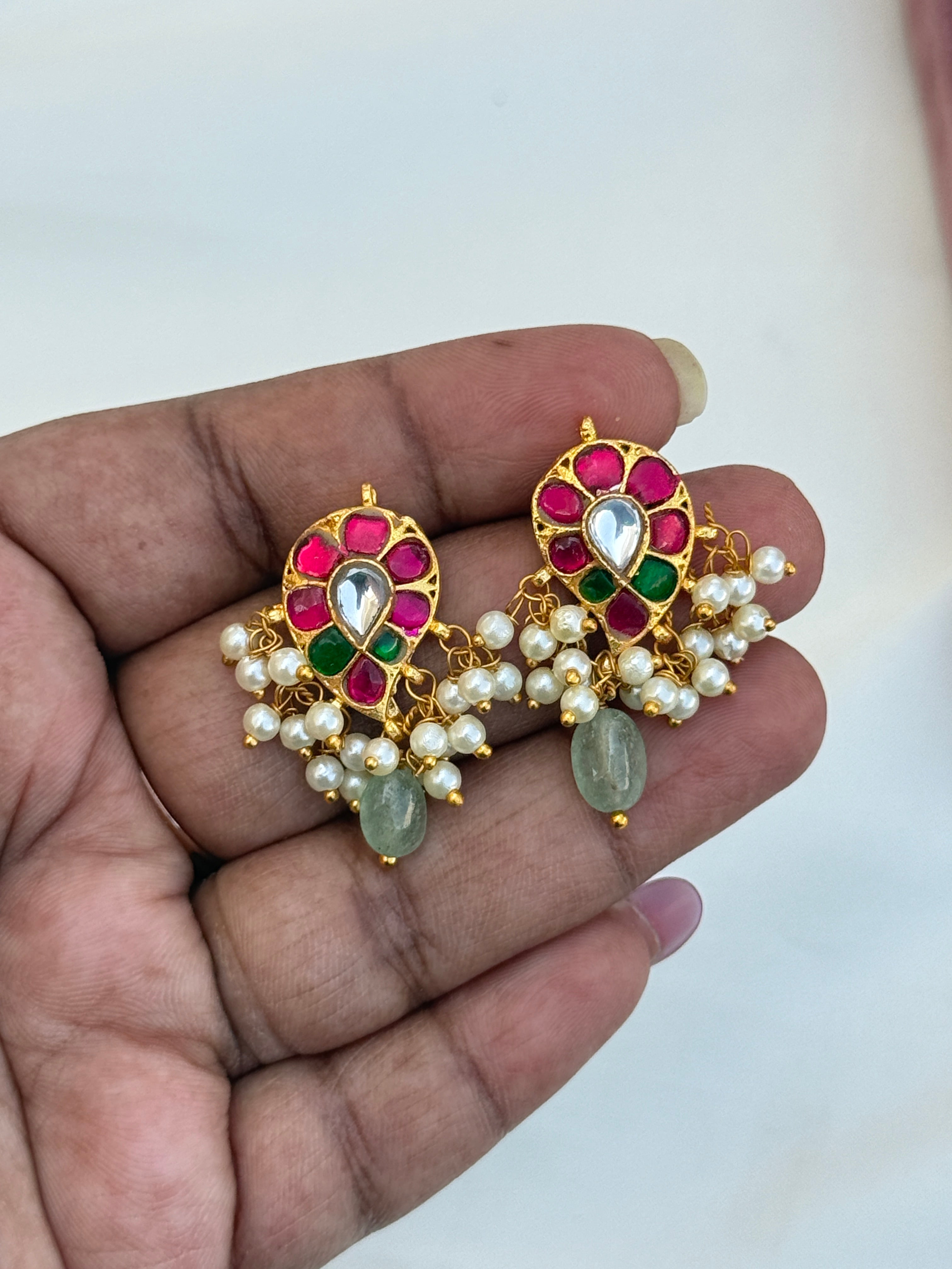 Er205 jadau kundan mango pearl earrings