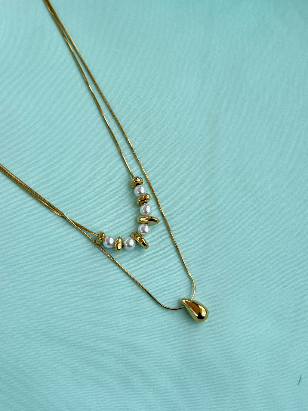 DC098 anti tarnish pearls gold 2 layer's 18inches adjustable daliy wear chains