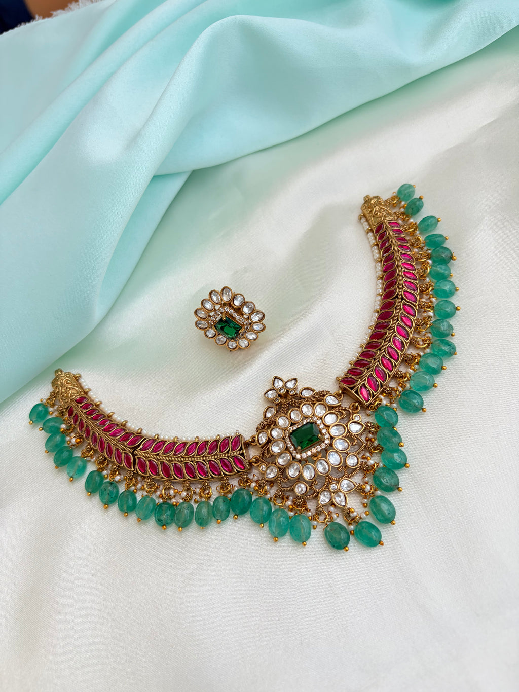 Emerald & Ruby Polki Elegance with Studs Ns973