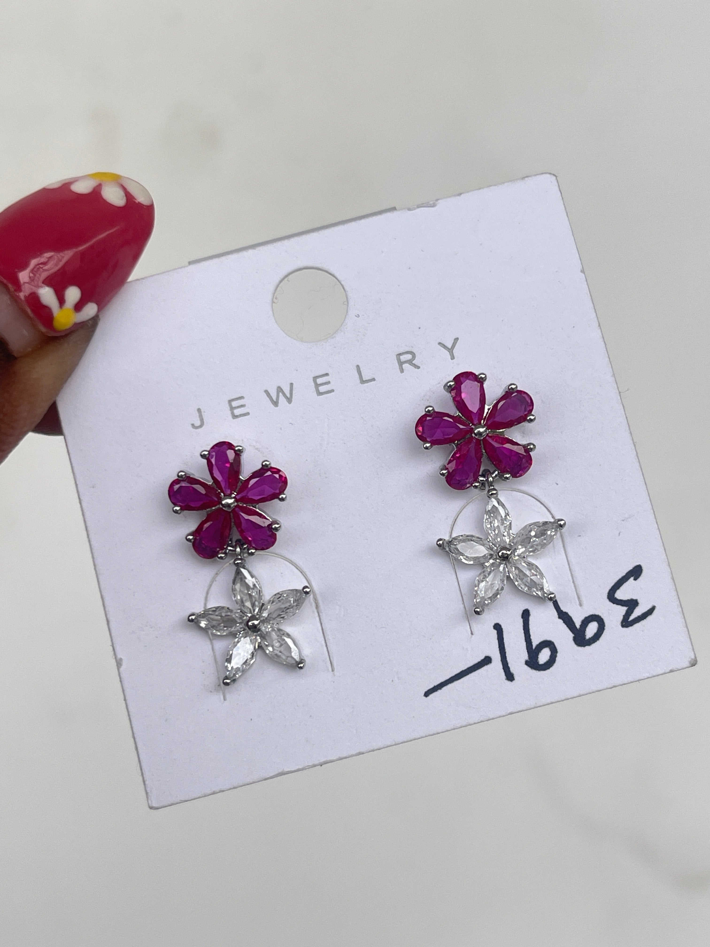 Pink white star sterling silver studs