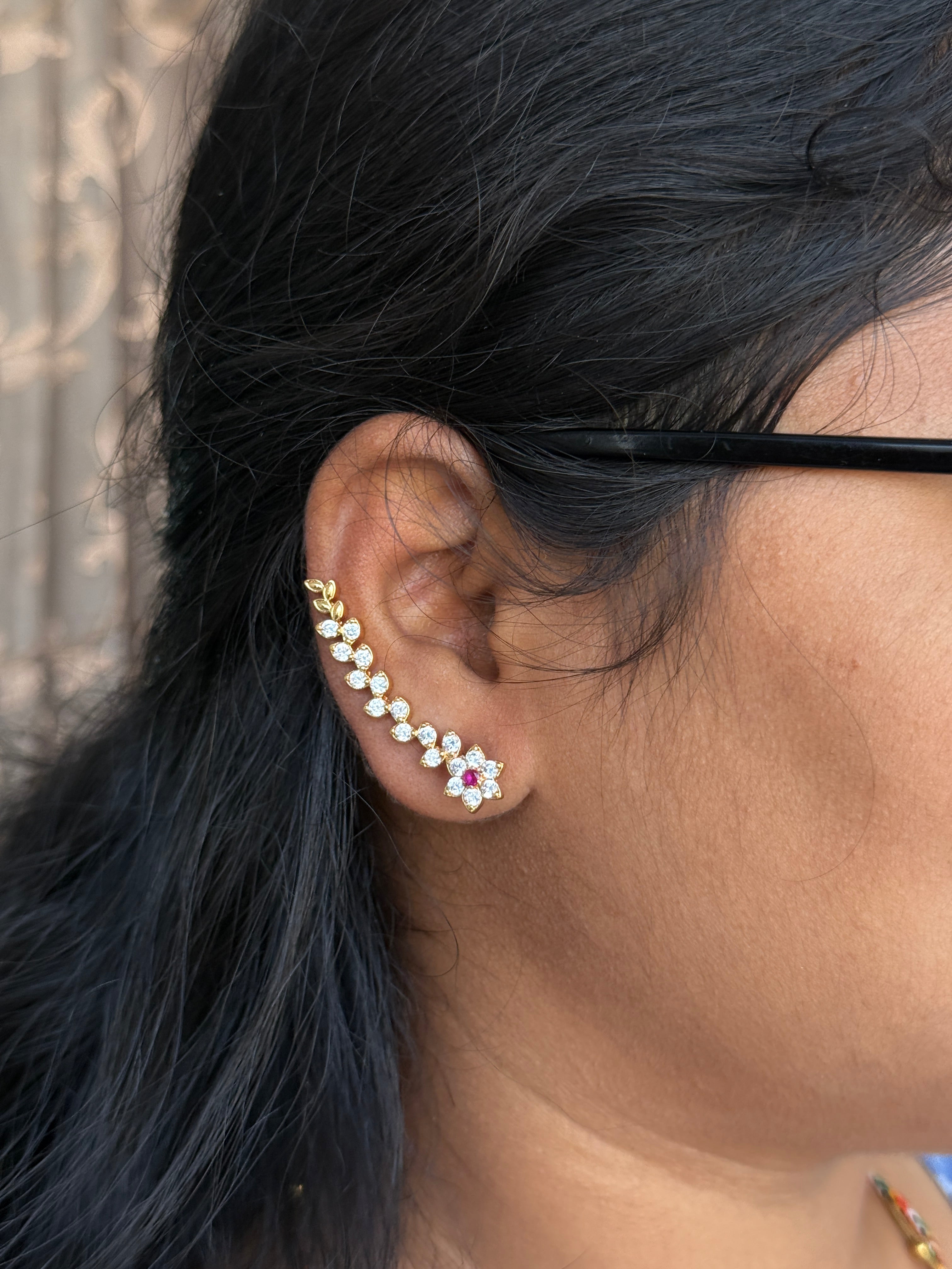 Ph375 panchaloham flower earcuffs with back frame