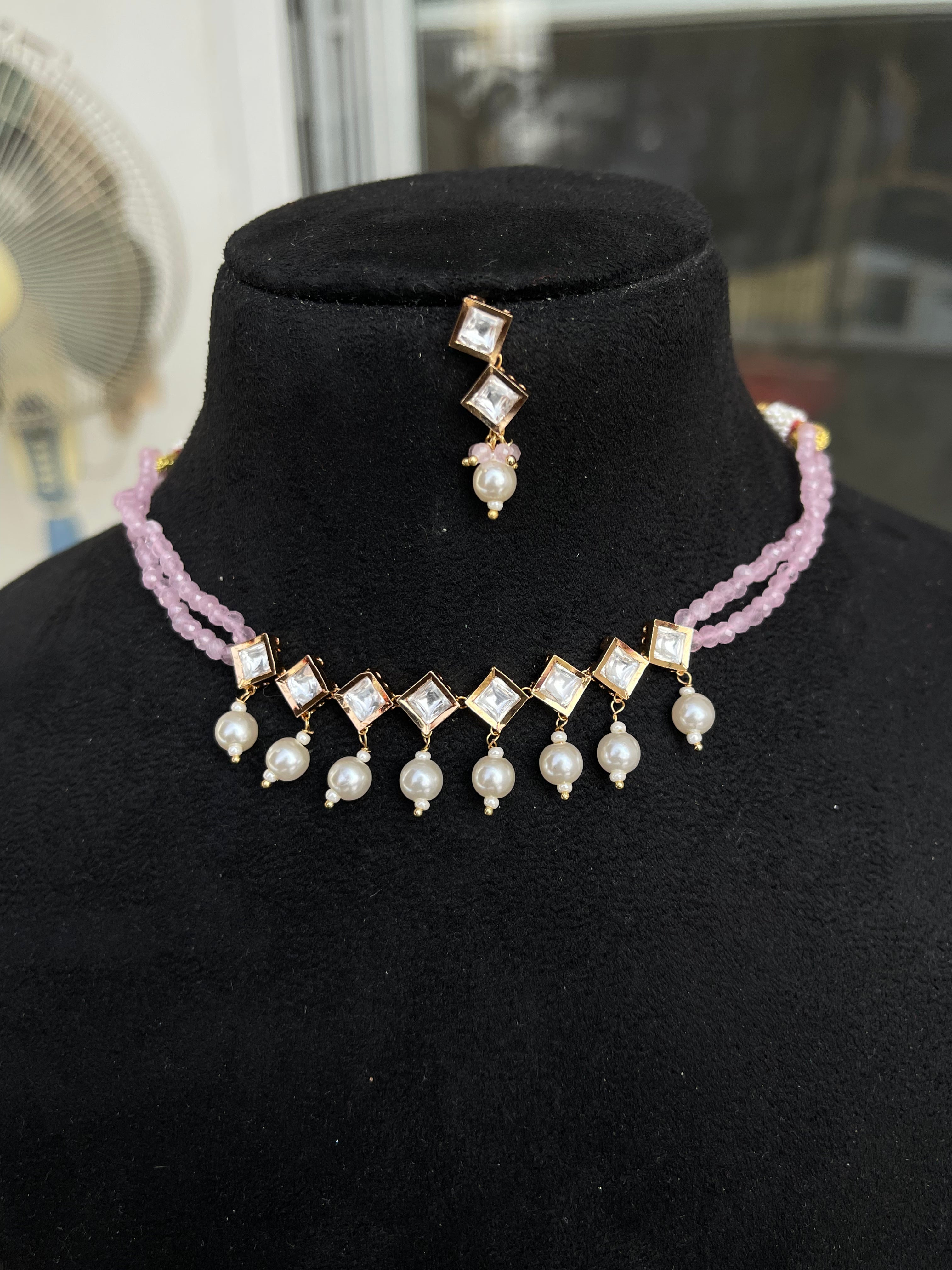 2lines beads Kundan choker