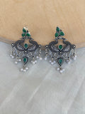 Lightweight chandbali oxidised earrings in ruby and green