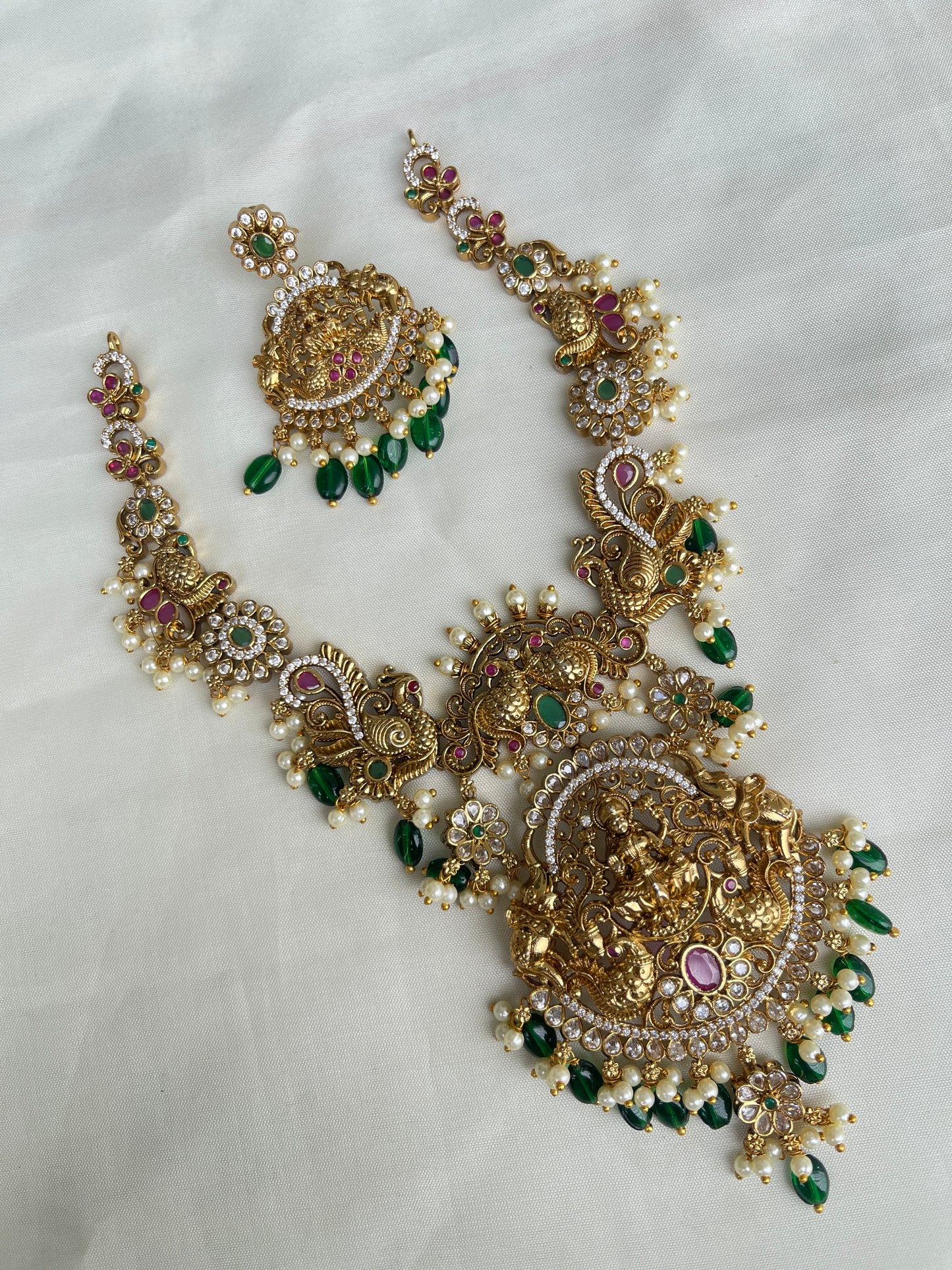 Lakshmi Devi green beads heavy neckset