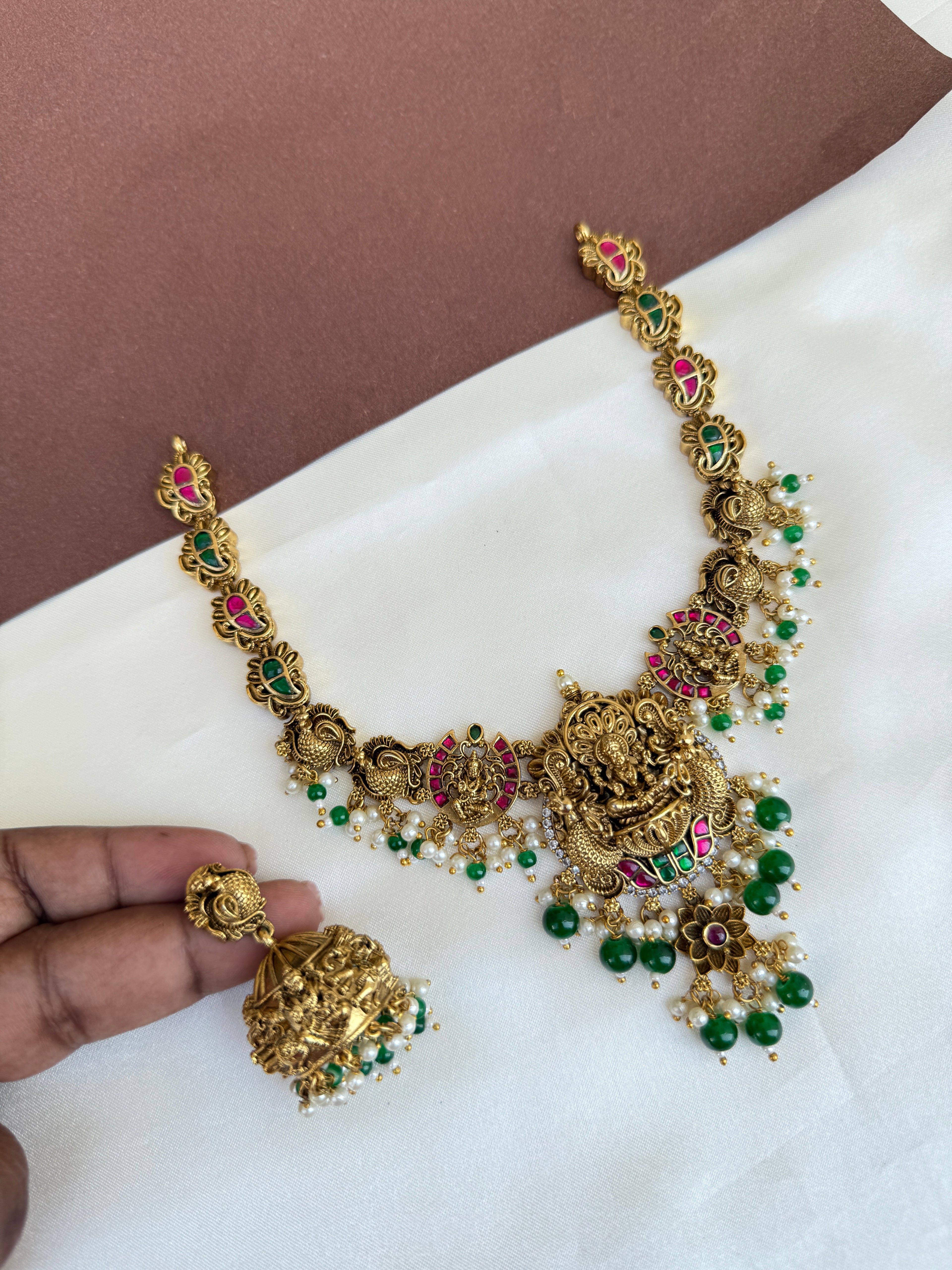 Ns584 nakshi Lakshmi Devi jadau Kundan neckset