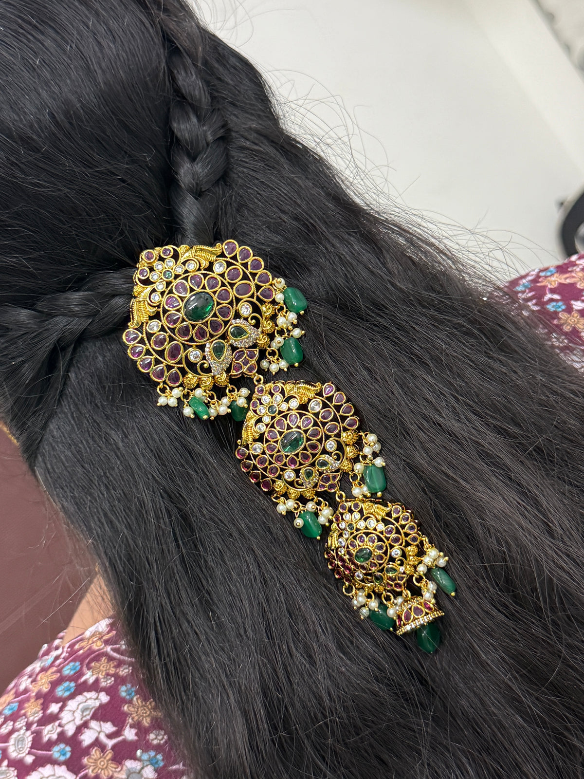 Kemp stones 4 steps green beads with pearl butta jada Billa jd023
