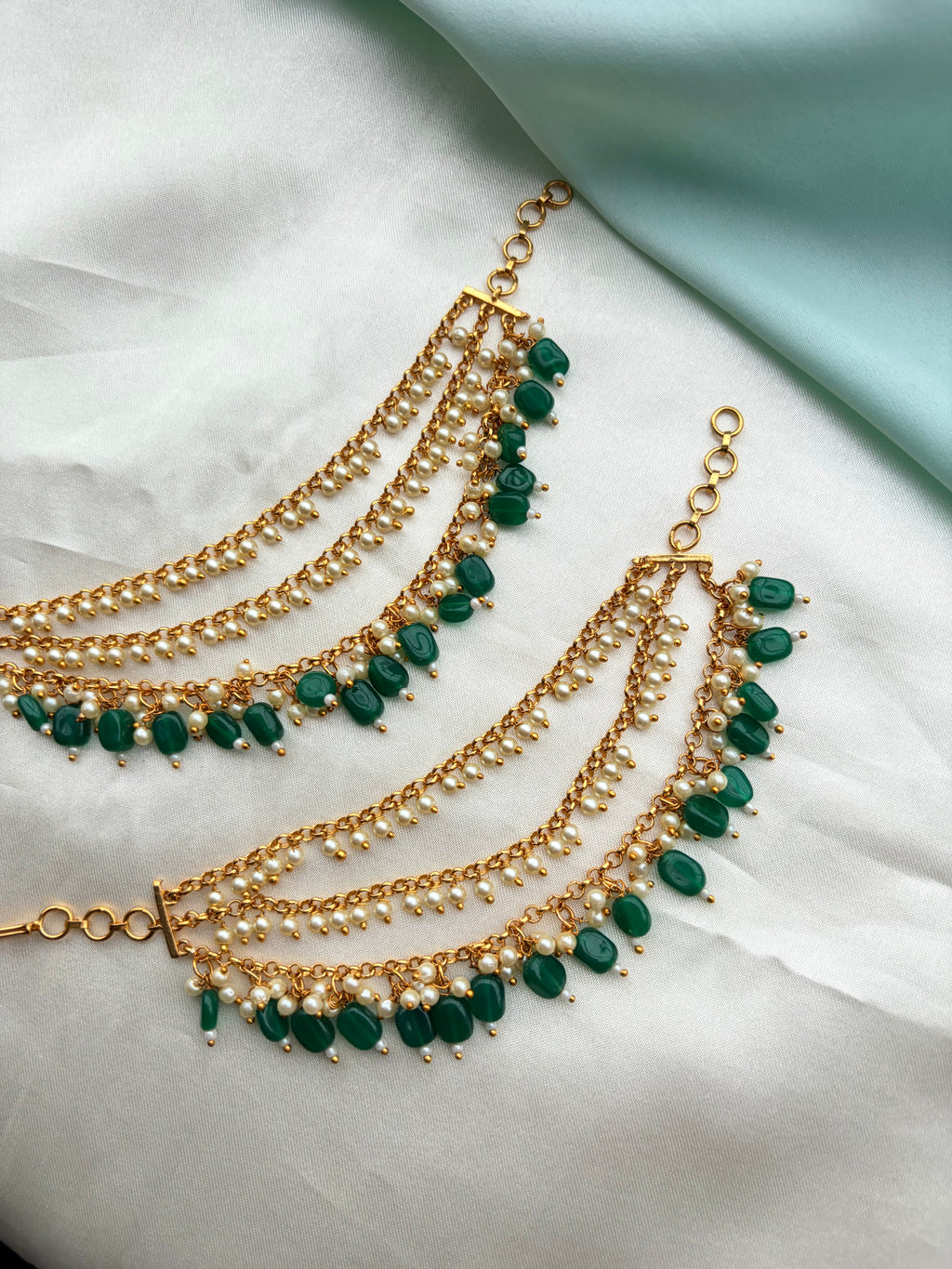 3 layers pearls and green beads Chempaswaralu ch240