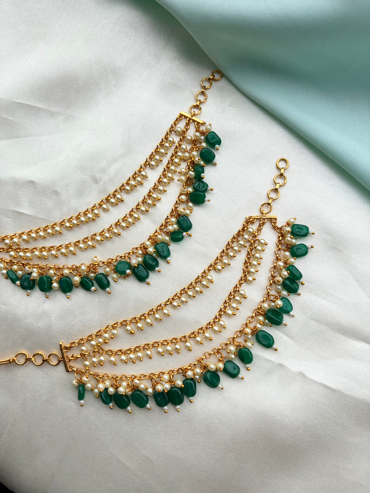 3 layers pearls and green beads Chempaswaralu ch240