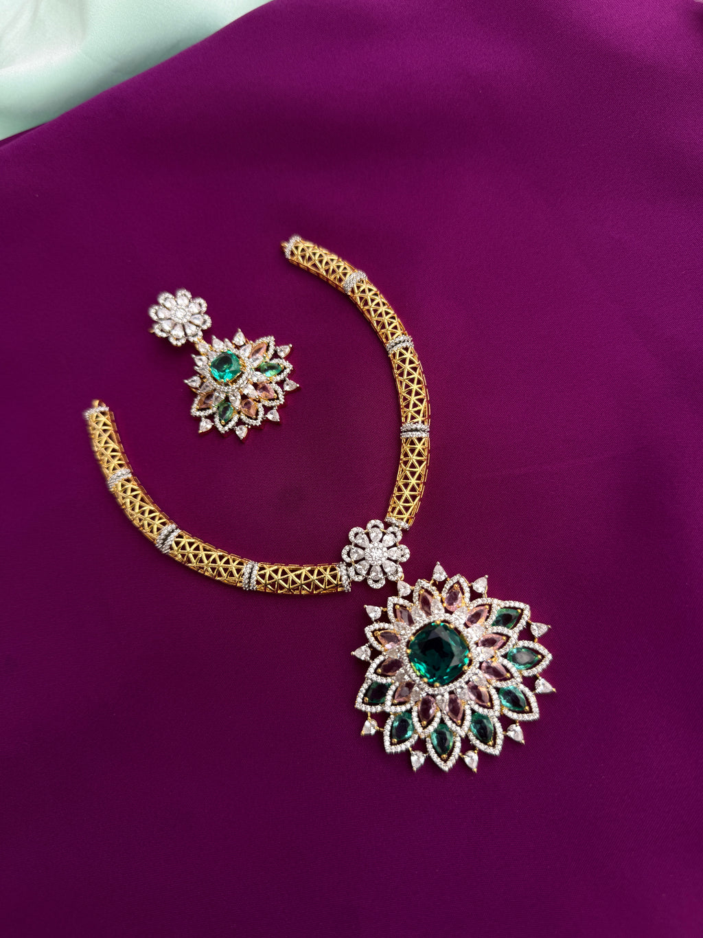 Kante short pendant flower neckset with earrings ns274
