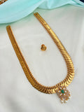 Nakshi Lakshmidevi kasu flower Pendent  long haram with Studs Ns911