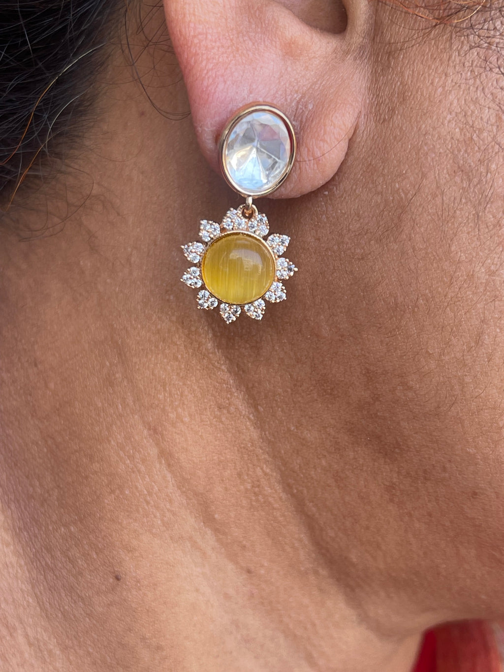 Moissanite kundan sunflower hanging earrings