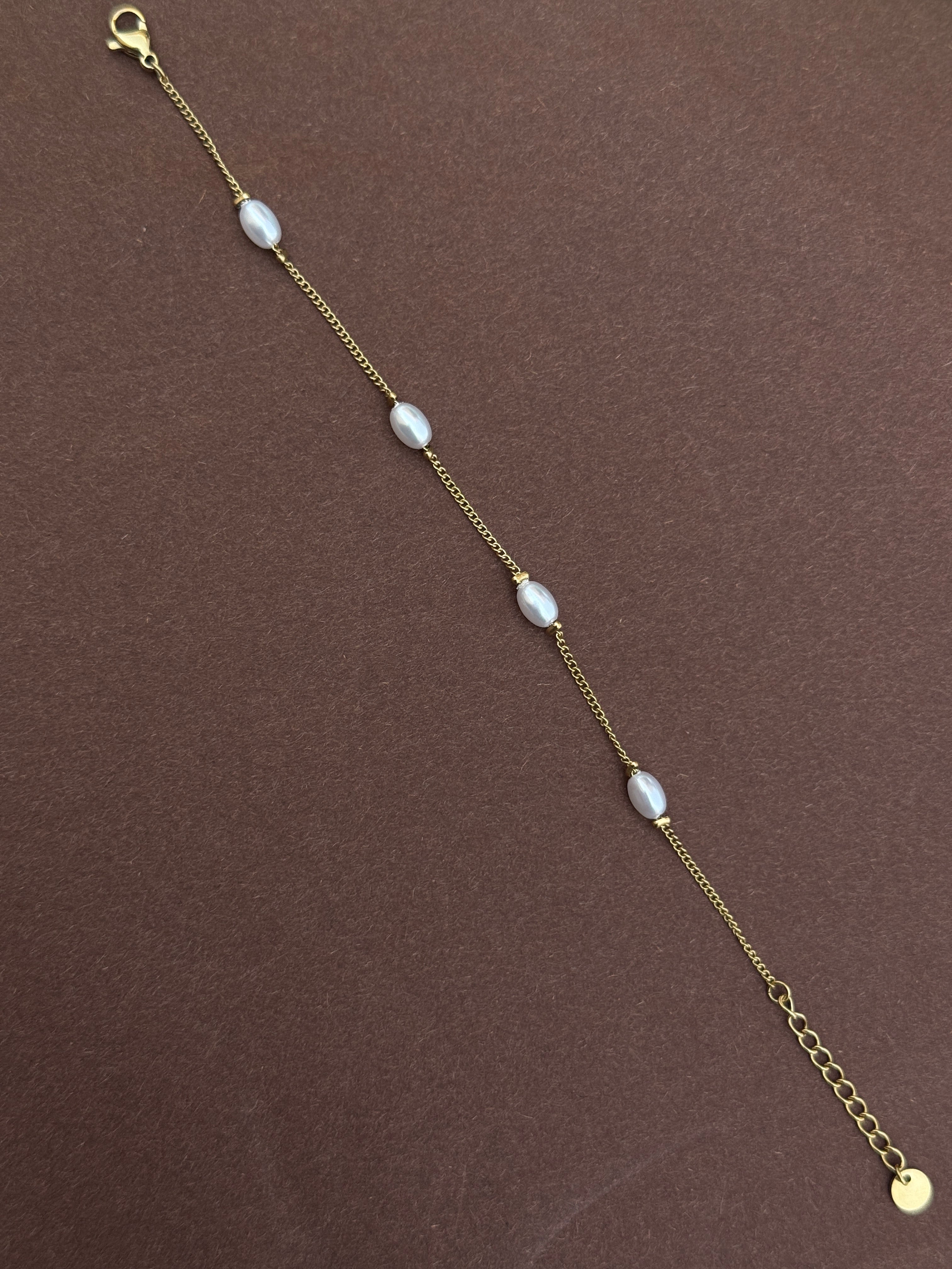 Ab559 anti tarnish pearl 8 inches chain bracelet