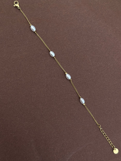 Ab559 anti tarnish pearl 8 inches chain bracelet