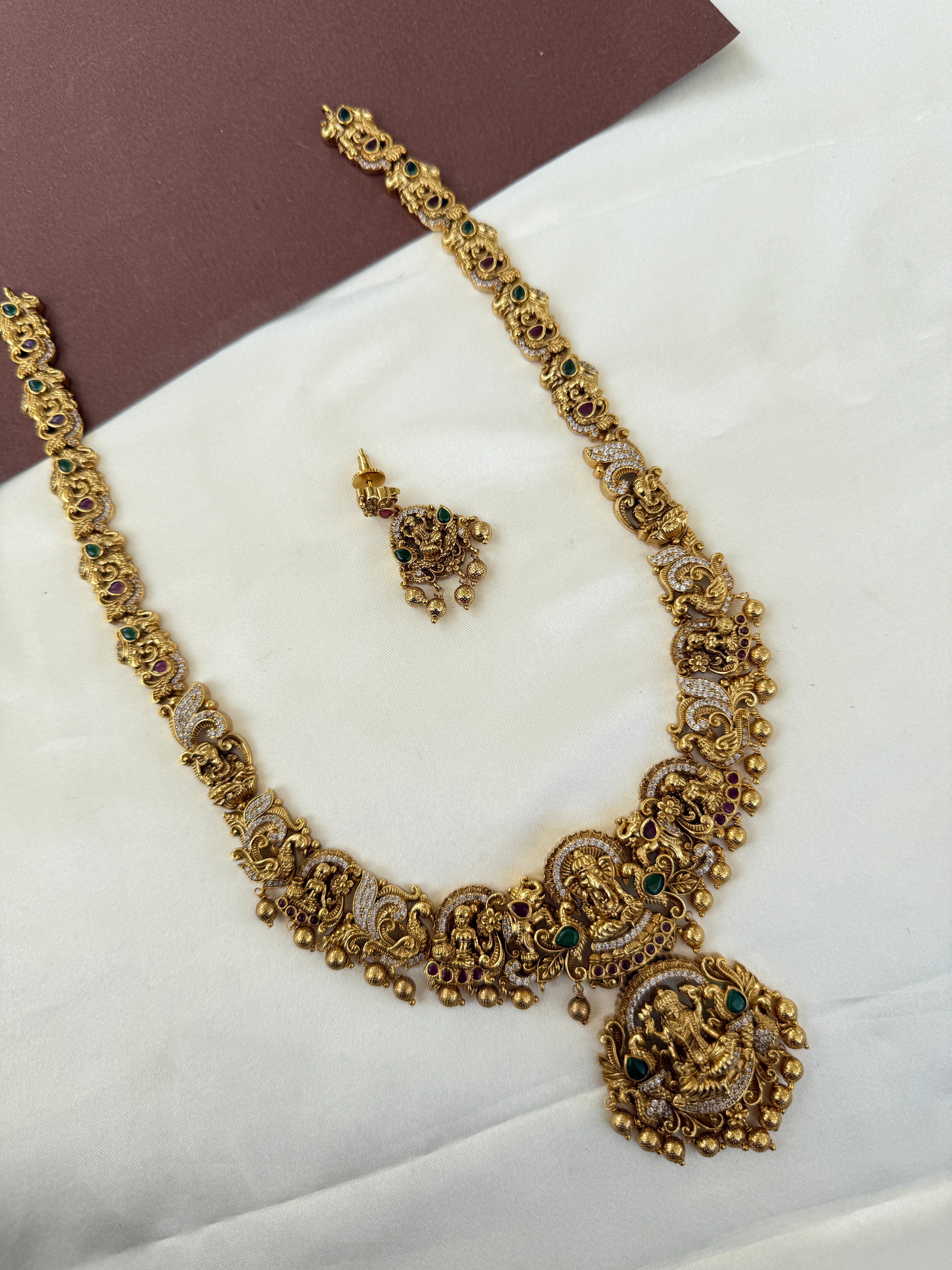 LH2040 Nakshi Ganesh Multi Long haram Neckset with earrings