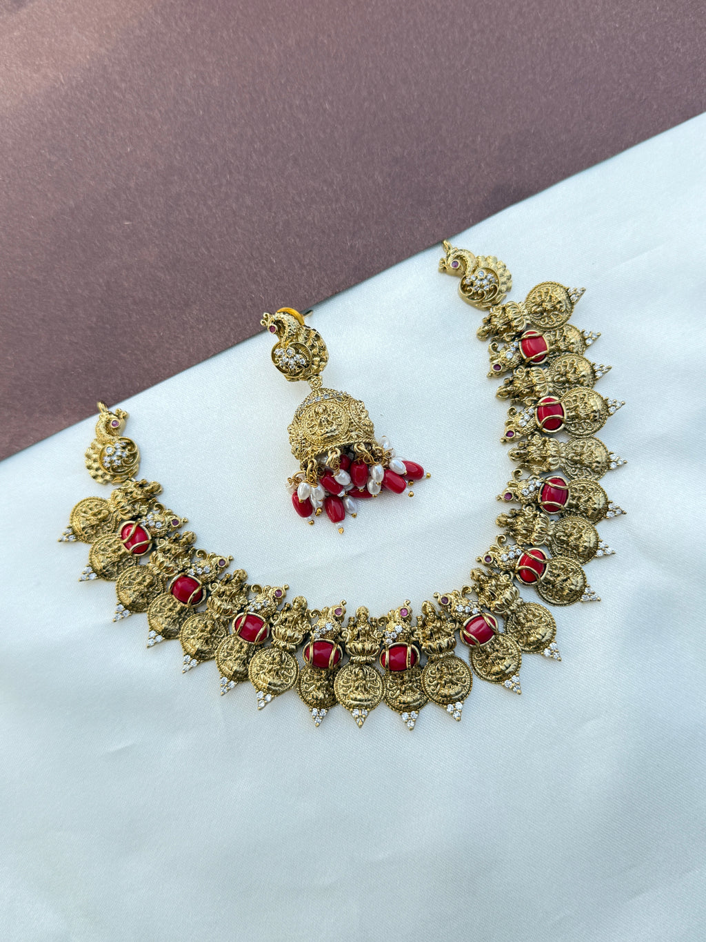 Ns590 Lakshmi devi kasulaperu neckset with butta earrings