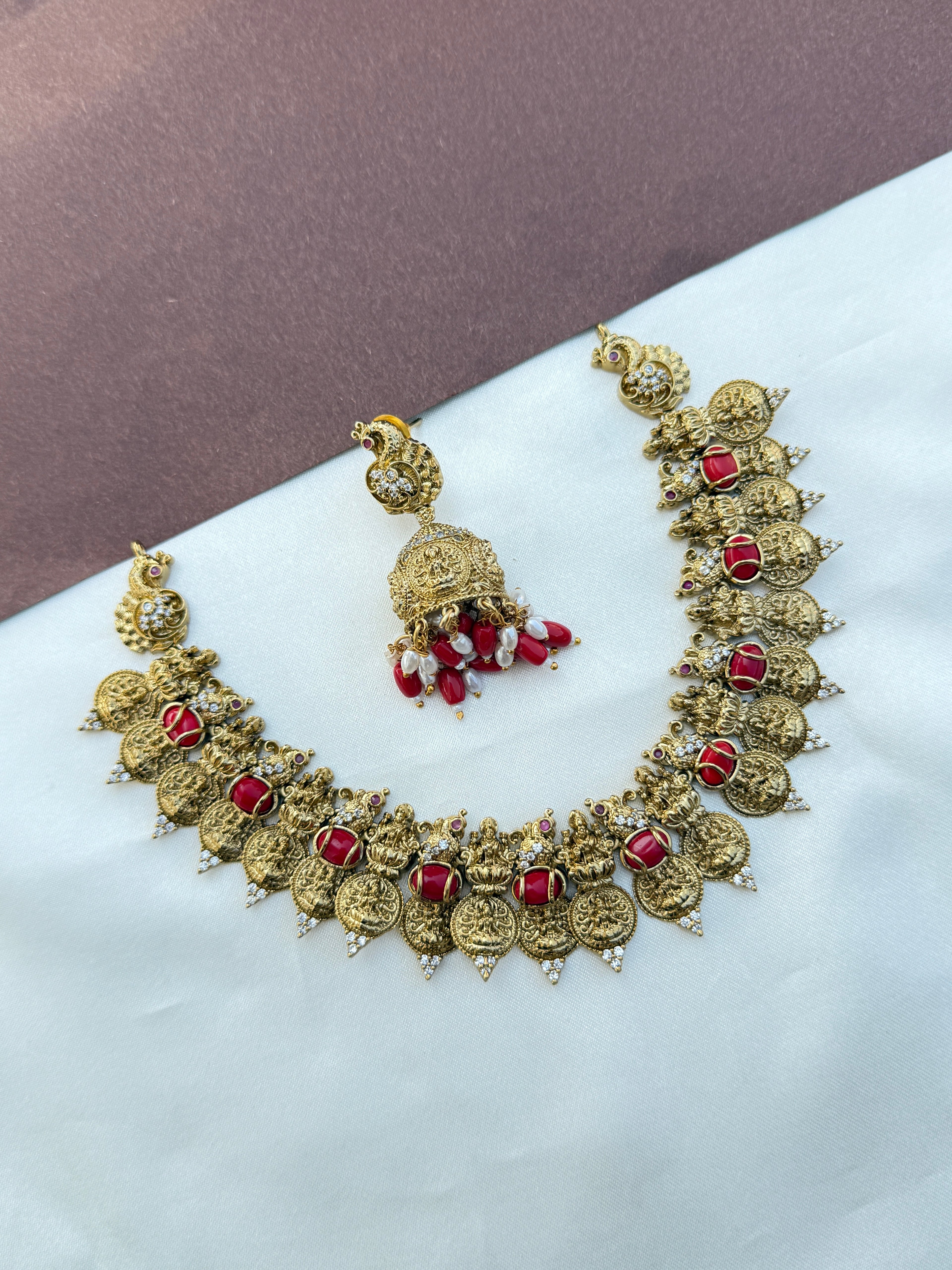 Ns590 Lakshmi devi kasulaperu neckset with butta earrings