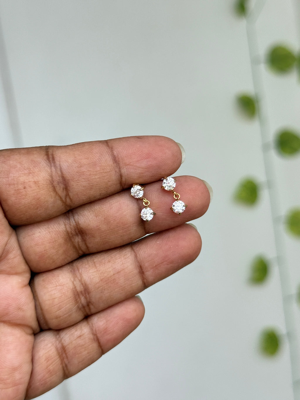 Er297 anti tarnish stones back push earrings