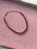 Br0011 sugar pearls  and red beads kids choker 8 inches