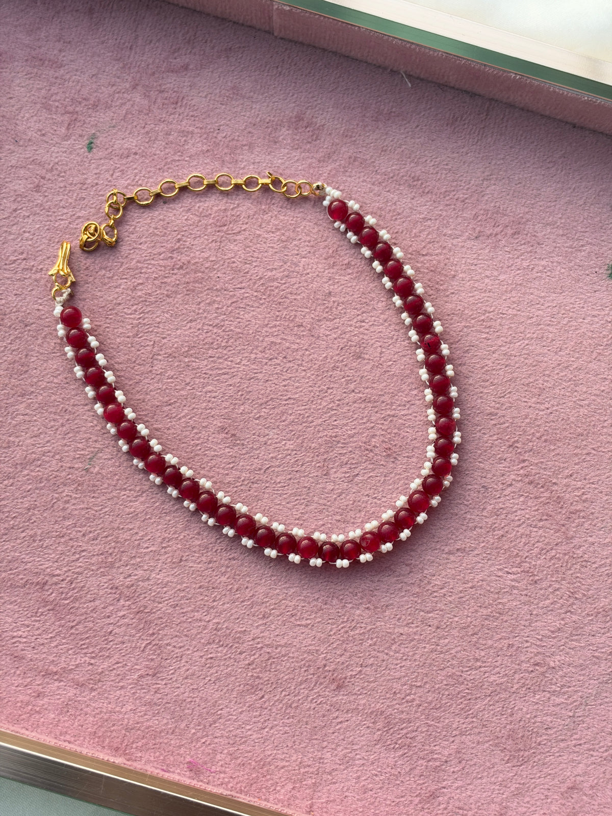 Br0011 sugar pearls  and red beads kids choker 8 inches