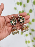Emerald pearl flower design butta earrings Er944
