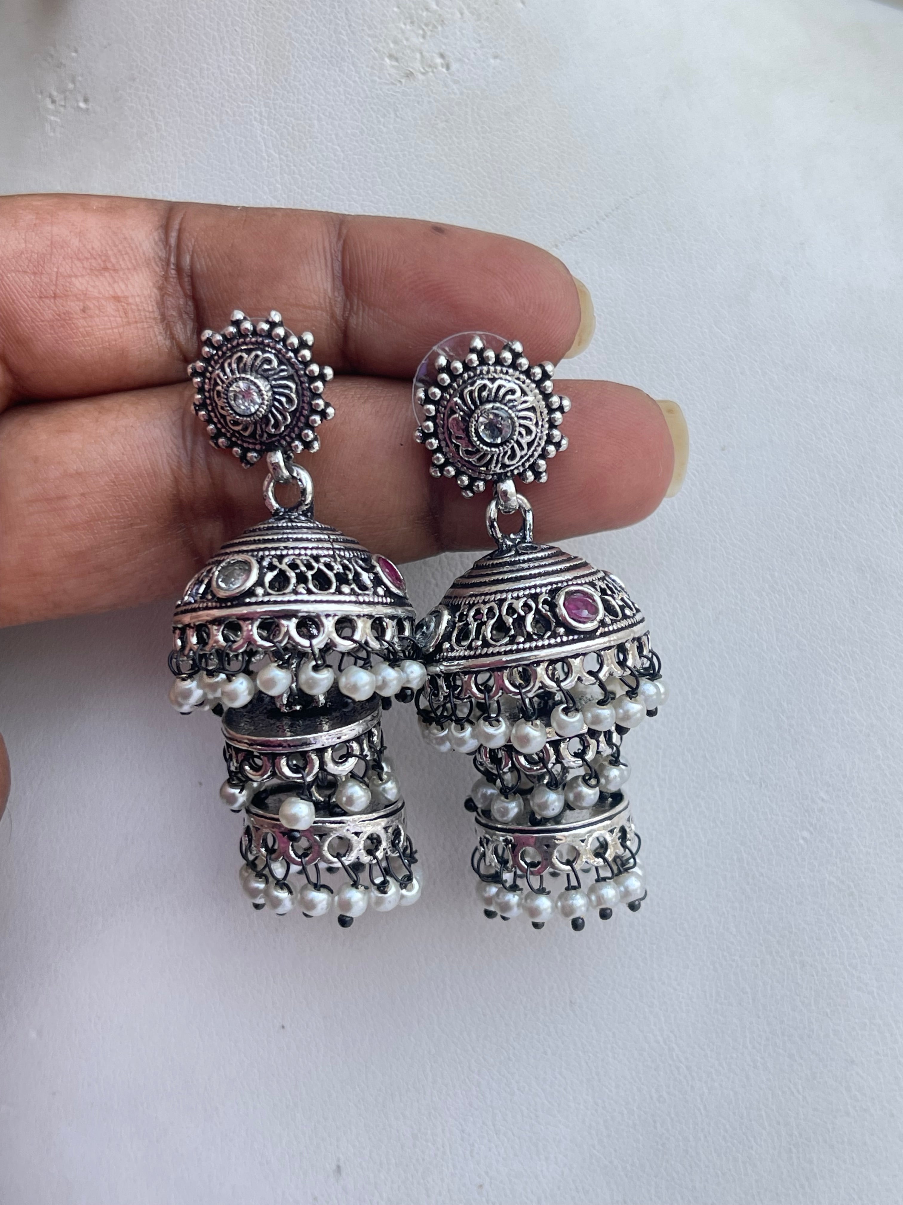 Double butta Oxidized earrings