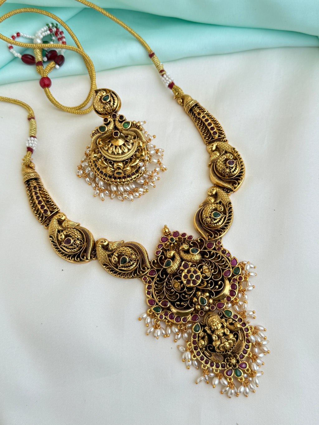 Ns253 nakshi dual peacock neckset with heavy earrings